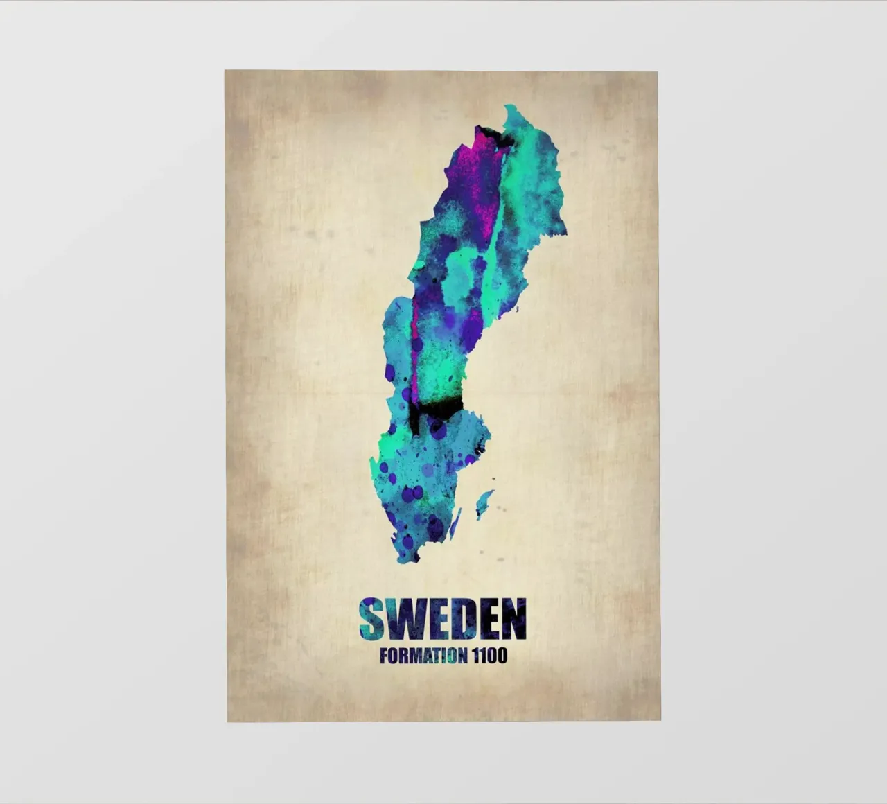 Sweden Watercolor Map pellicola backlit da Naxart