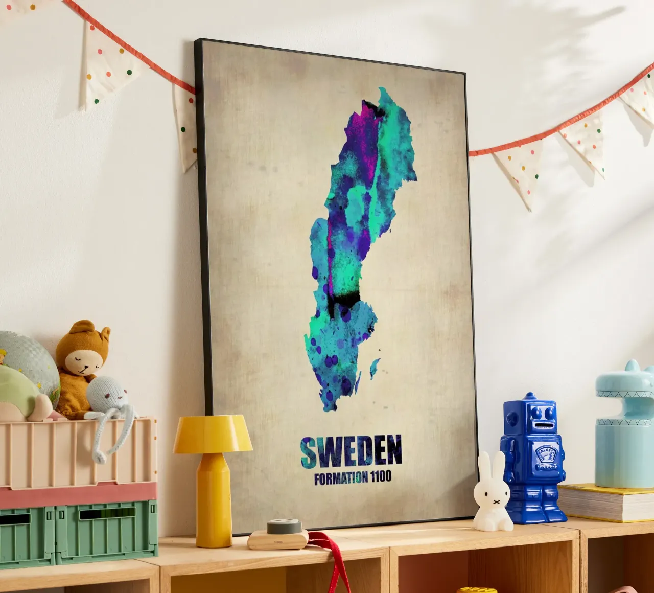 Sweden Watercolor Map alluminio dibond da Naxart