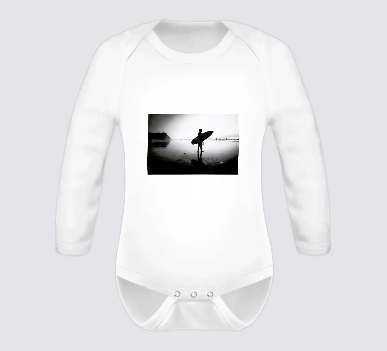 Off for a Surf I long-sleeve baby romper by Philipp Reinhard