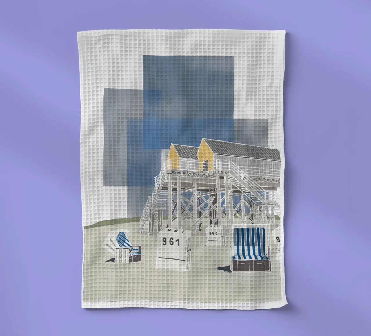 Sankt Peter Ording - Nordsee, Stelzenhaus, Strandkorb tea towel by fernvej