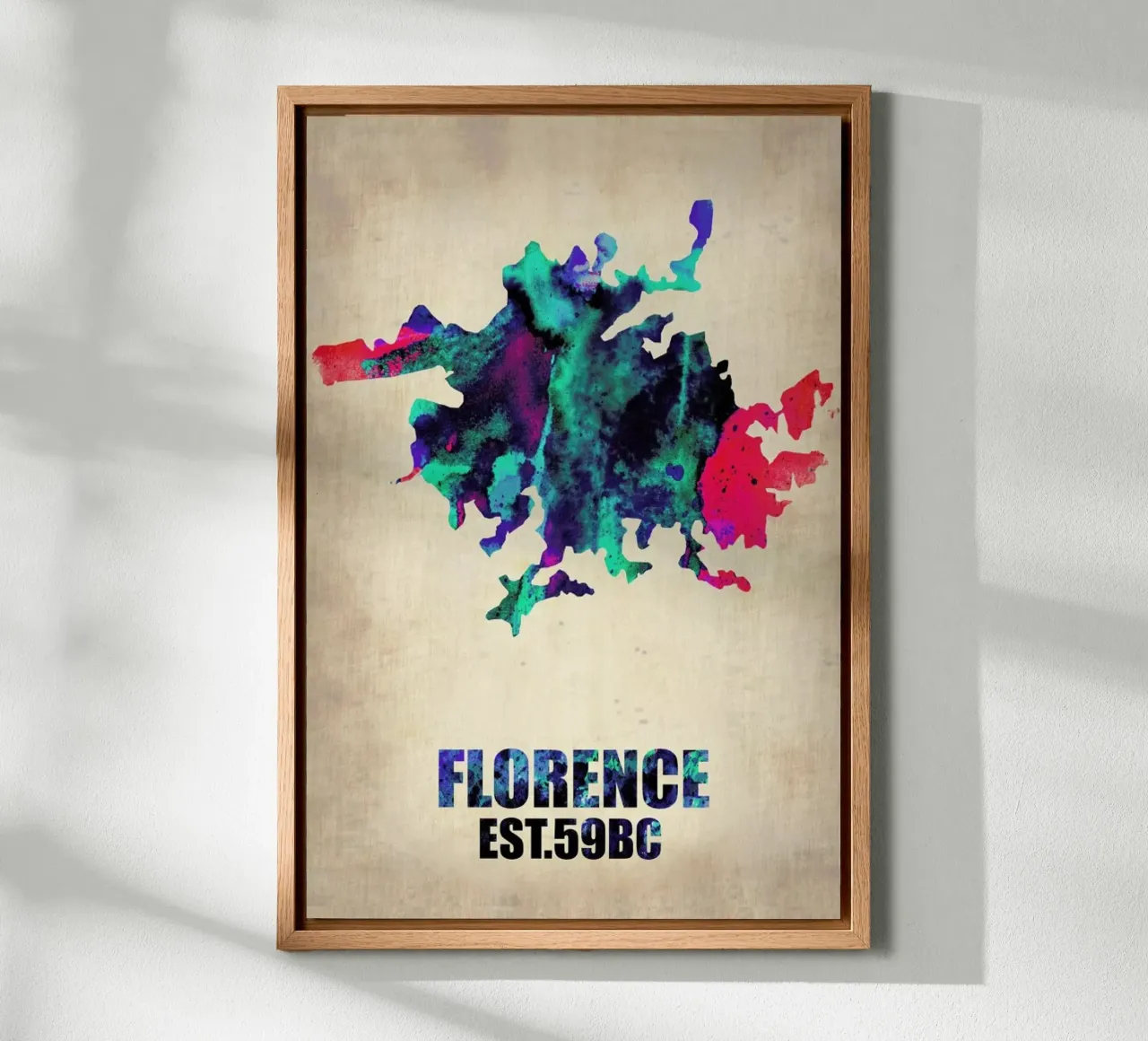 Florence Watercolor Map alluminio dibond da Naxart