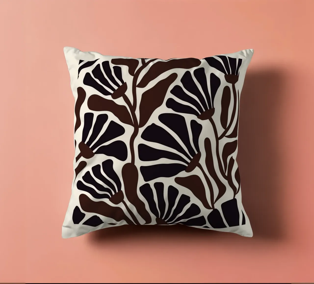 Minimal Flower Print | Black & Brown Elegant Design kussen van PrintCessStudio