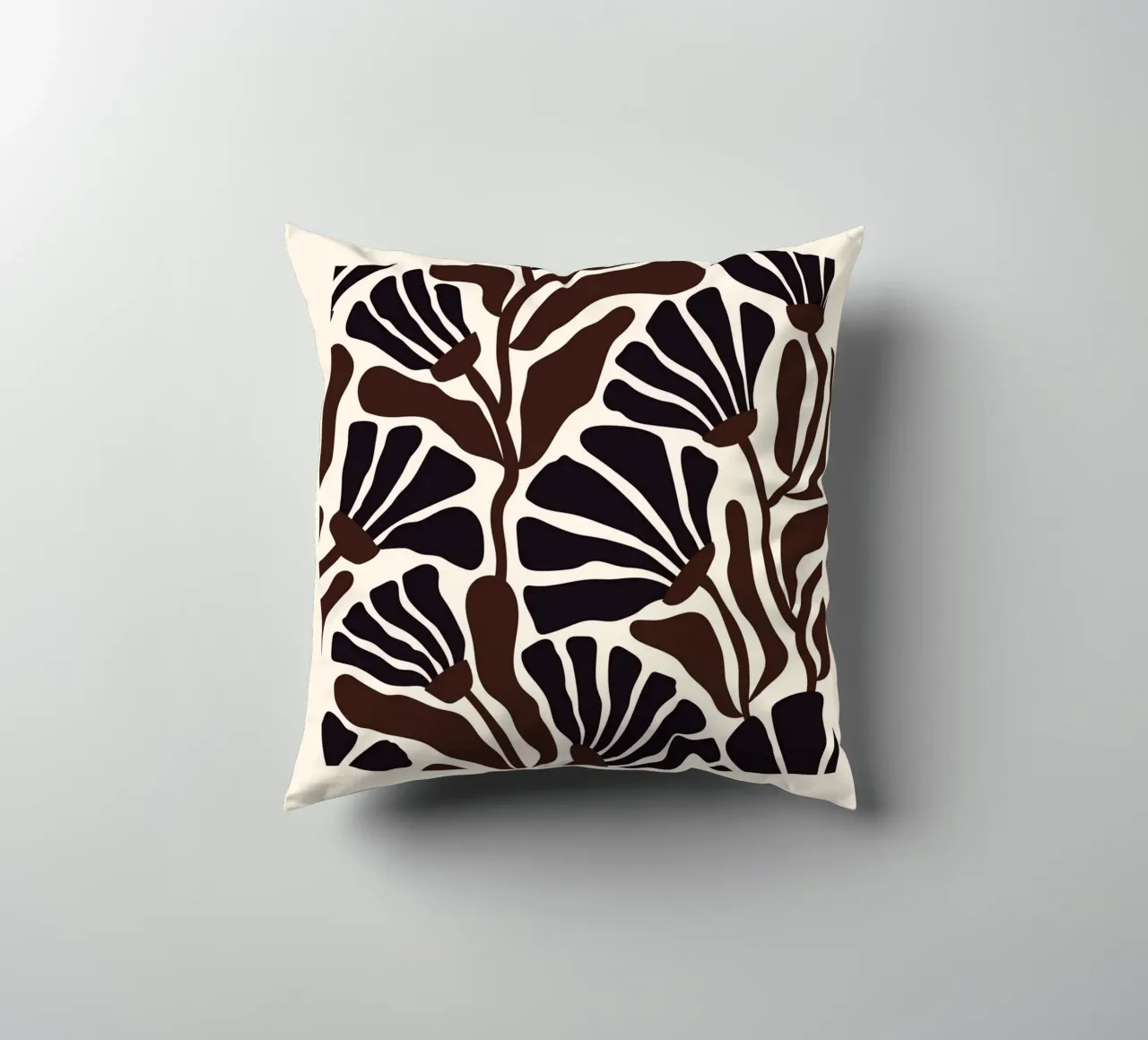 Minimal Flower Print | Black & Brown Elegant Design kussen van PrintCessStudio