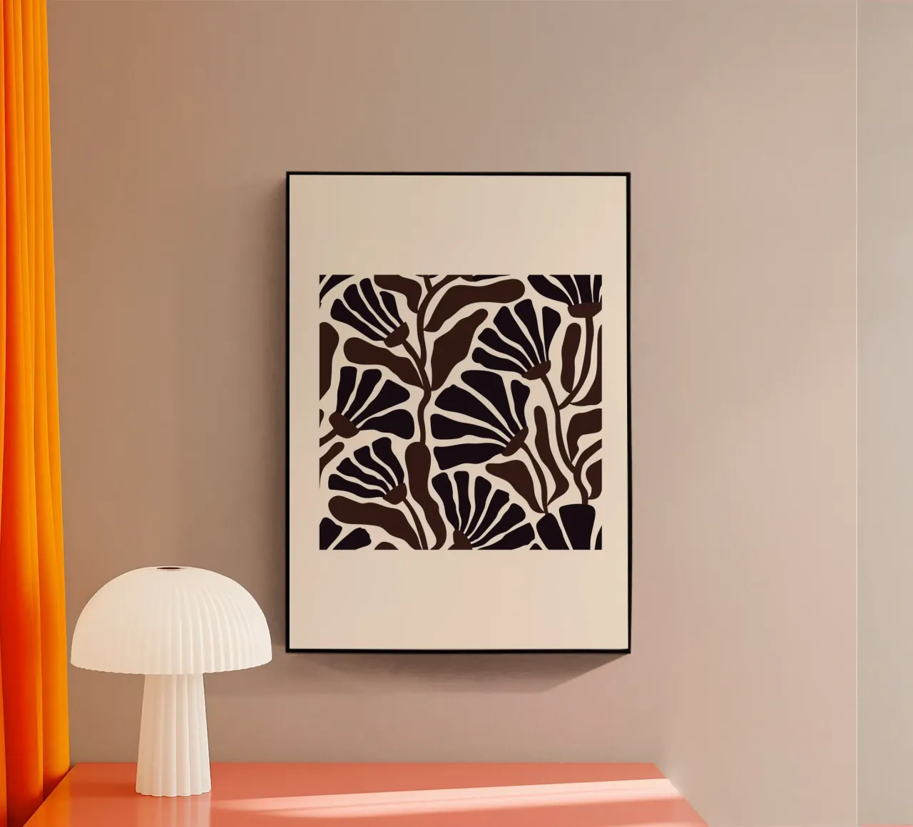 Minimal Flower Print | Black & Brown Elegant Design acryl van PrintCessStudio