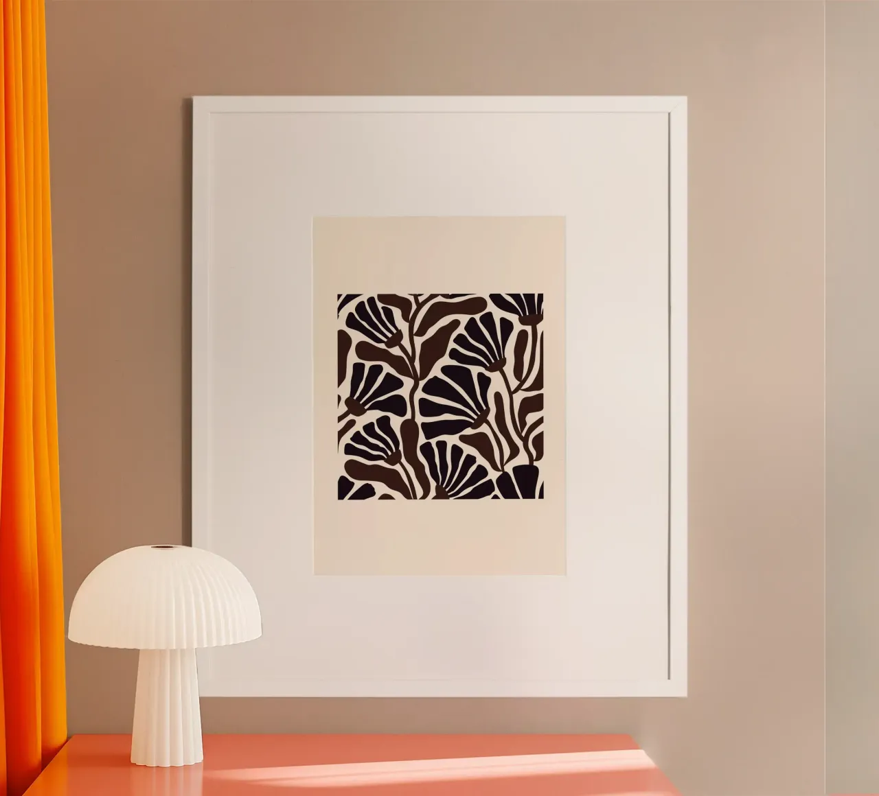 Minimal Flower Print | Black & Brown Elegant Design poster con telaio in legno da PrintCessStudio