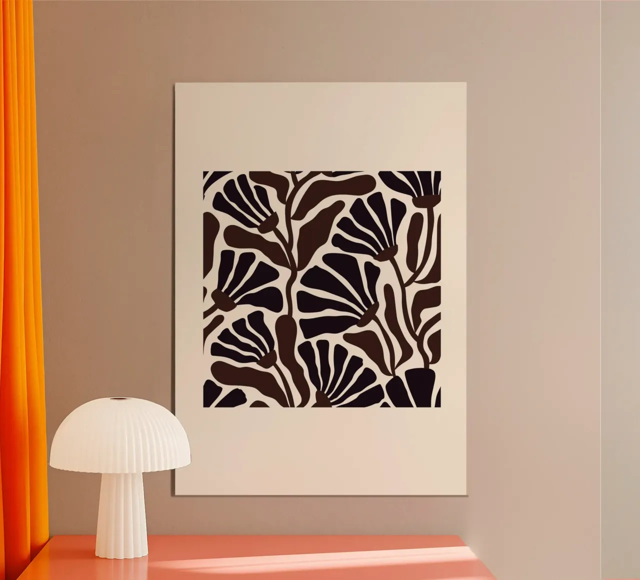 Minimal Flower Print | Black & Brown Elegant Design poster con telaio in legno da PrintCessStudio