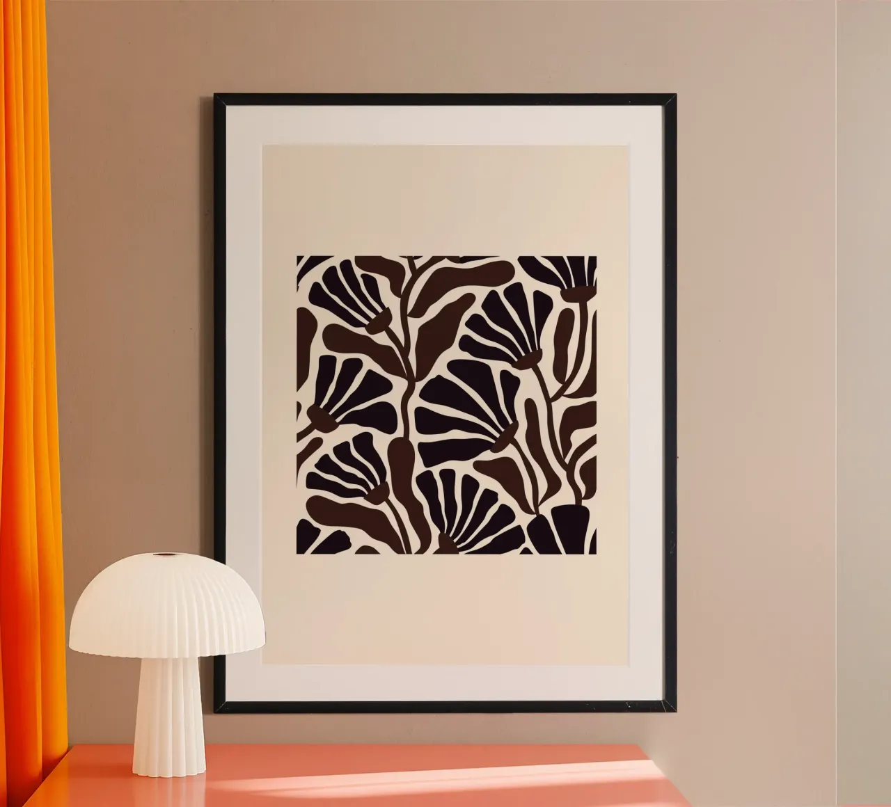 Minimal Flower Print | Black & Brown Elegant Design poster con telaio in legno da PrintCessStudio