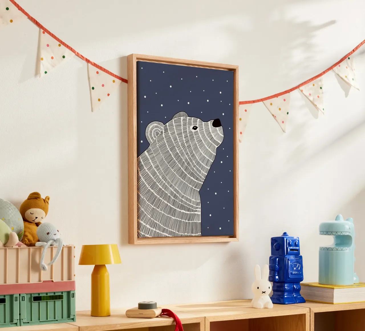 Bär mit Sternenhimmel canvas with Floater frame by BAINAI KIDS