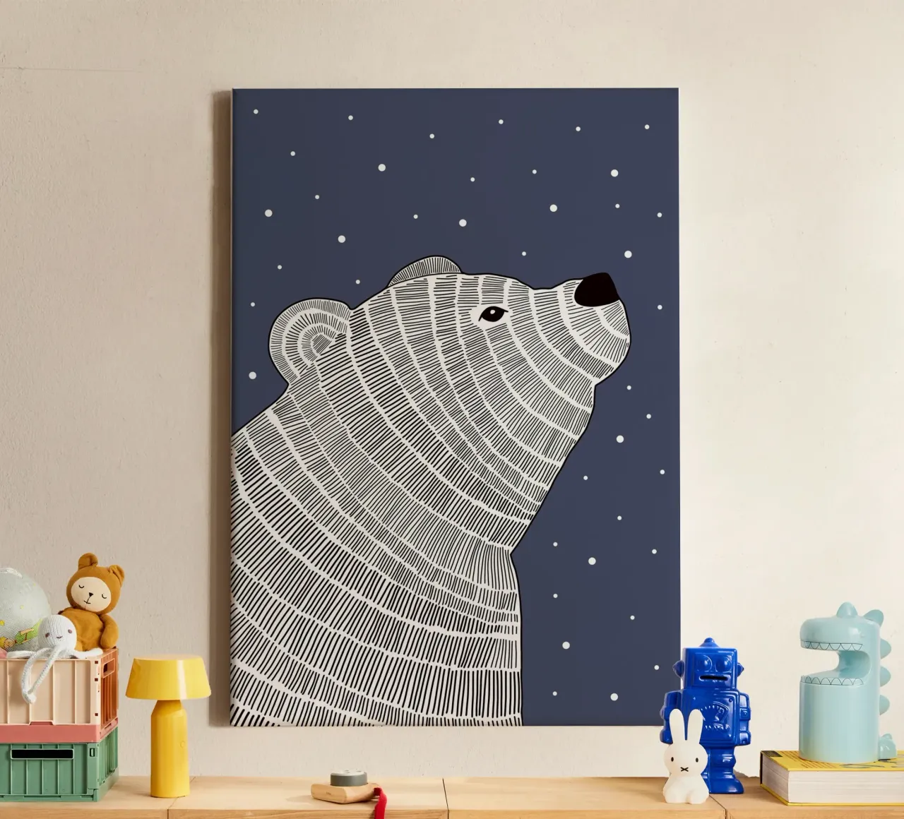 Bär mit Sternenhimmel canvas with Floater frame by BAINAI KIDS
