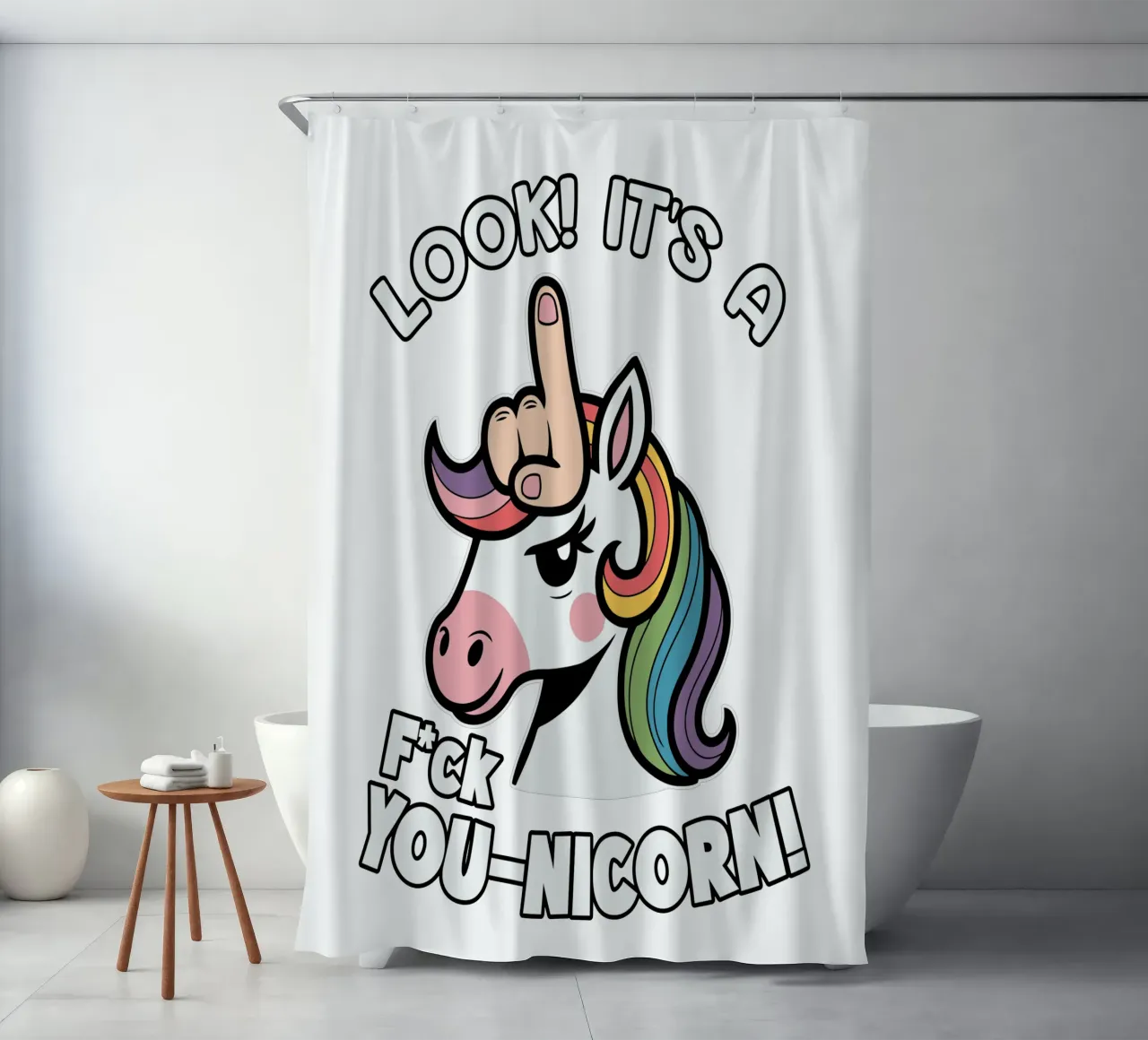 Look! it's a f*ck you-unicorn! tenda da doccia da edsonramosart