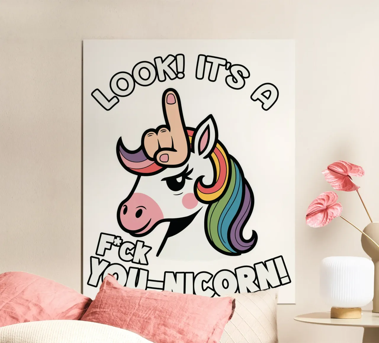 Look! it's a f*ck you-unicorn! poster con telaio in legno da edsonramosart