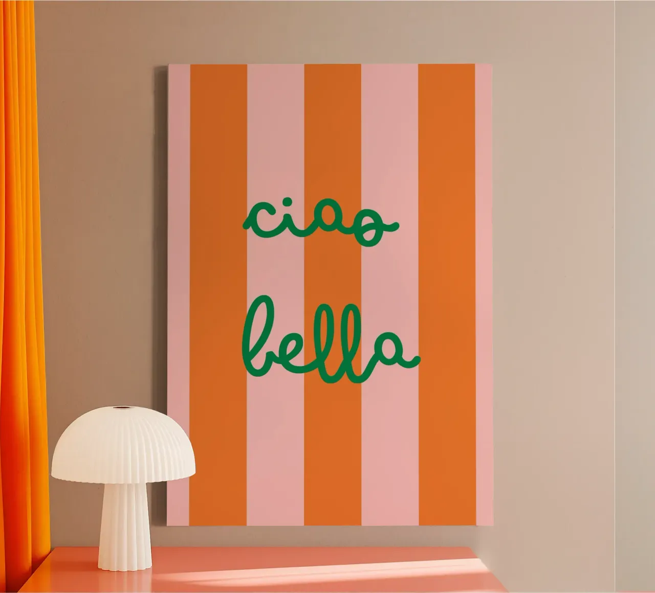Ciao Bella | Vibrant Orange & Pink Stripes Print tela da PrintCessStudio