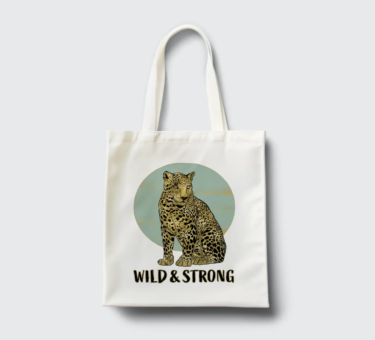 Selvaggio e forte. Maestoso leopardo seduto con refuso. borsa in juta da CalliLetters