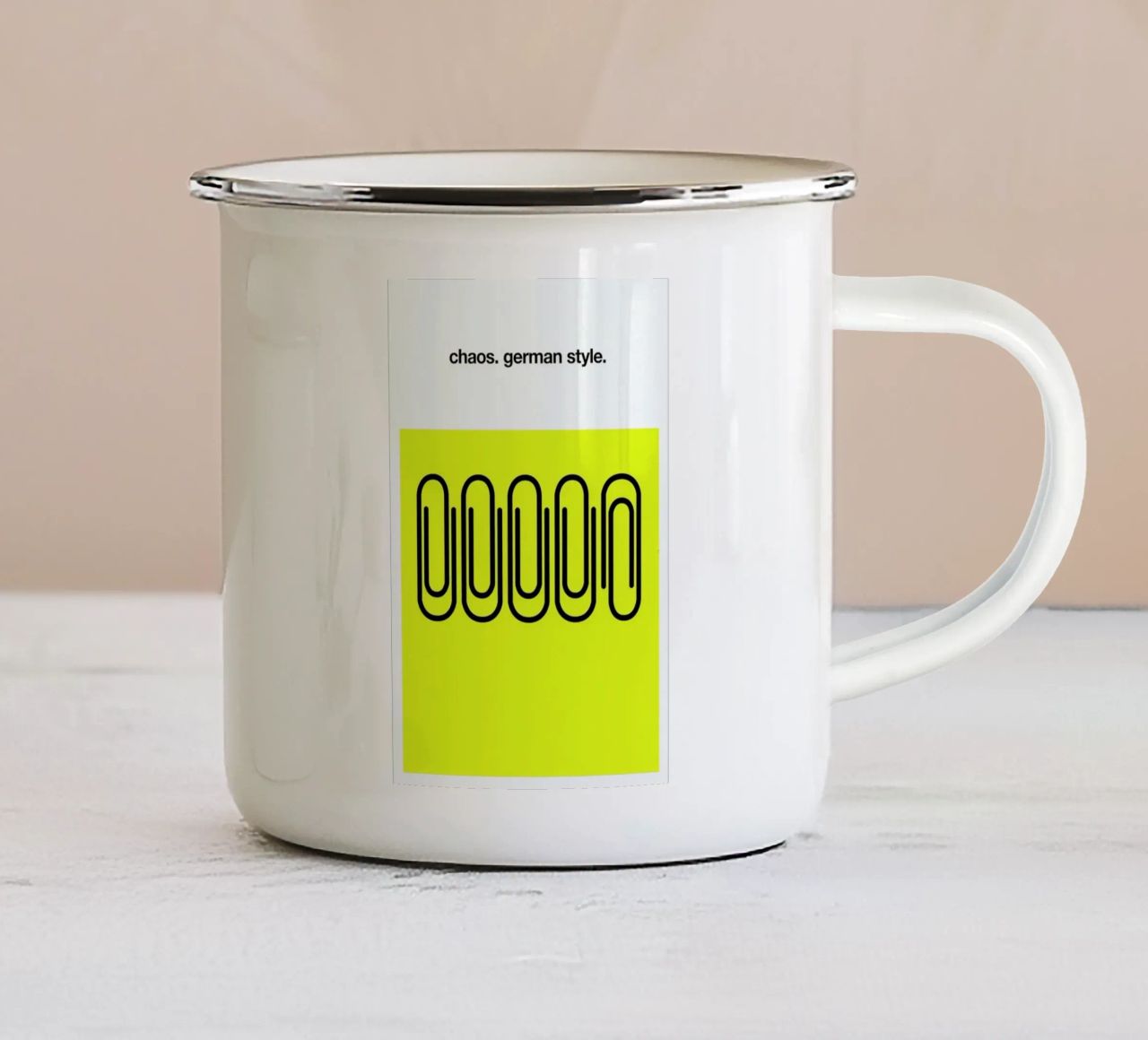 German Chaos enamel mug by Kubistika