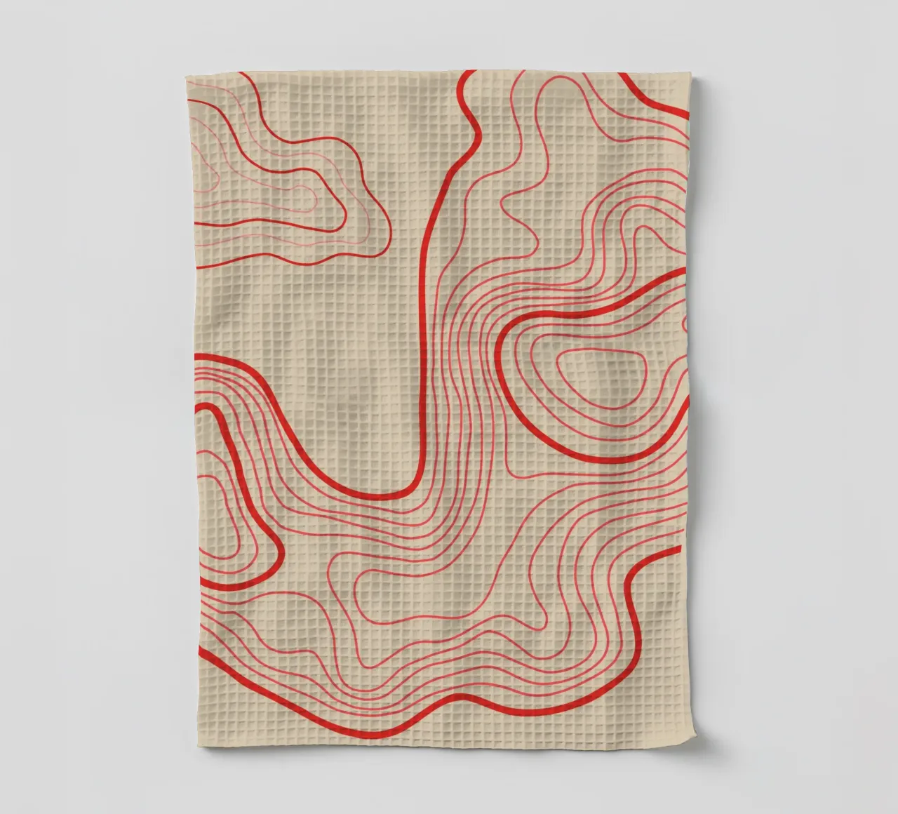 Hypnotic Red Swirl | Artsy Beige Background Print canovaccio da cucina da PrintCessStudio