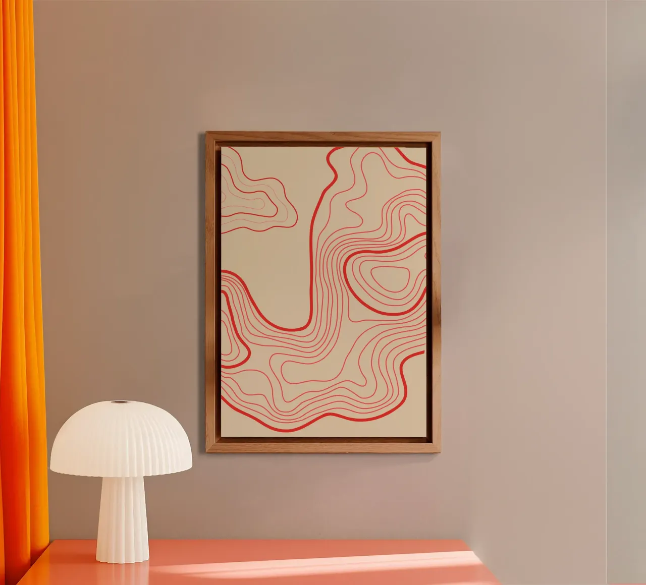 Hypnotic Red Swirl | Artsy Beige Background Print alluminio dibond da PrintCessStudio