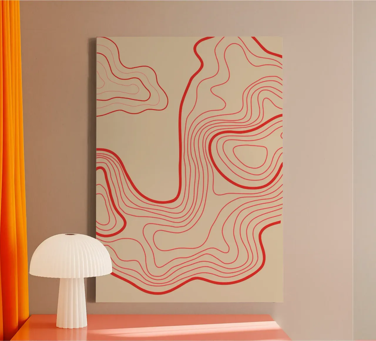 Hypnotic Red Swirl | Artsy Beige Background Print canvas by PrintCessStudio