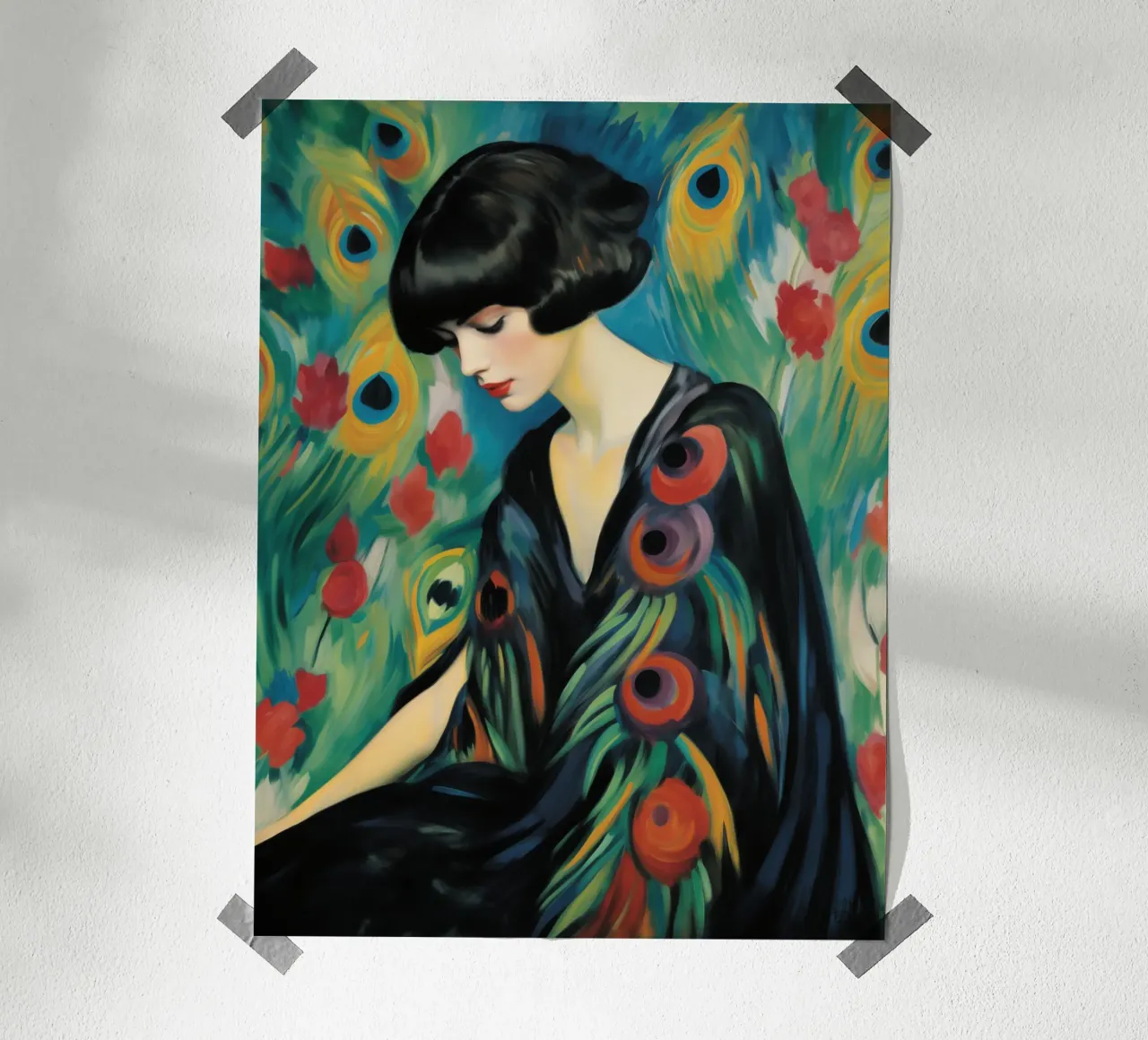 Ritratto di donna pavone | Pittura su tela poster da Autofocus