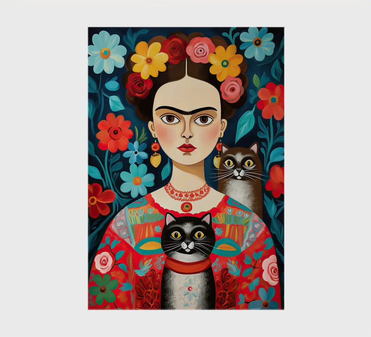 Frida Kahlo con gatto nero e marrone diario da Peaches Art Prints