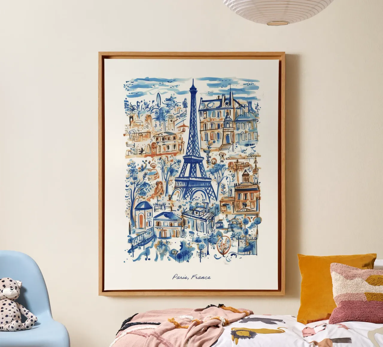 Frankrijk, Parijs, Eiffeltoren, Illustratielijn reiskunst canvas met Baklijst van Peaches Art Prints