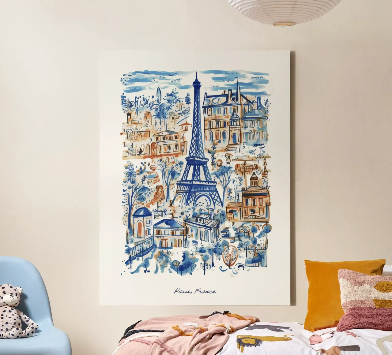 Frankrijk, Parijs, Eiffeltoren, Illustratielijn reiskunst canvas met Baklijst van Peaches Art Prints
