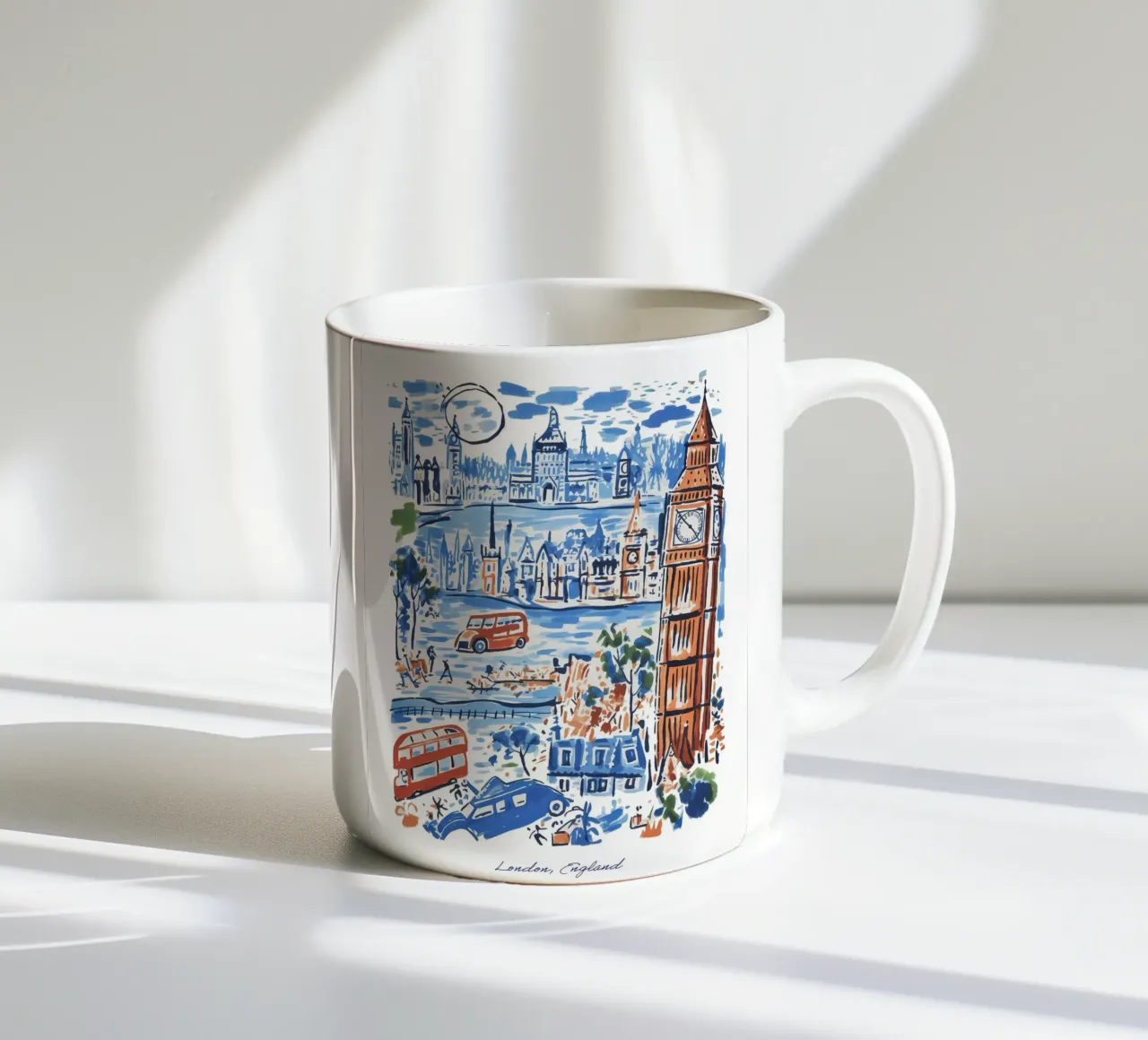 Città di Londra, Inghilterra, Illustrazione Linea Arte di Viaggio tazza in ceramica da Peaches Art Prints
