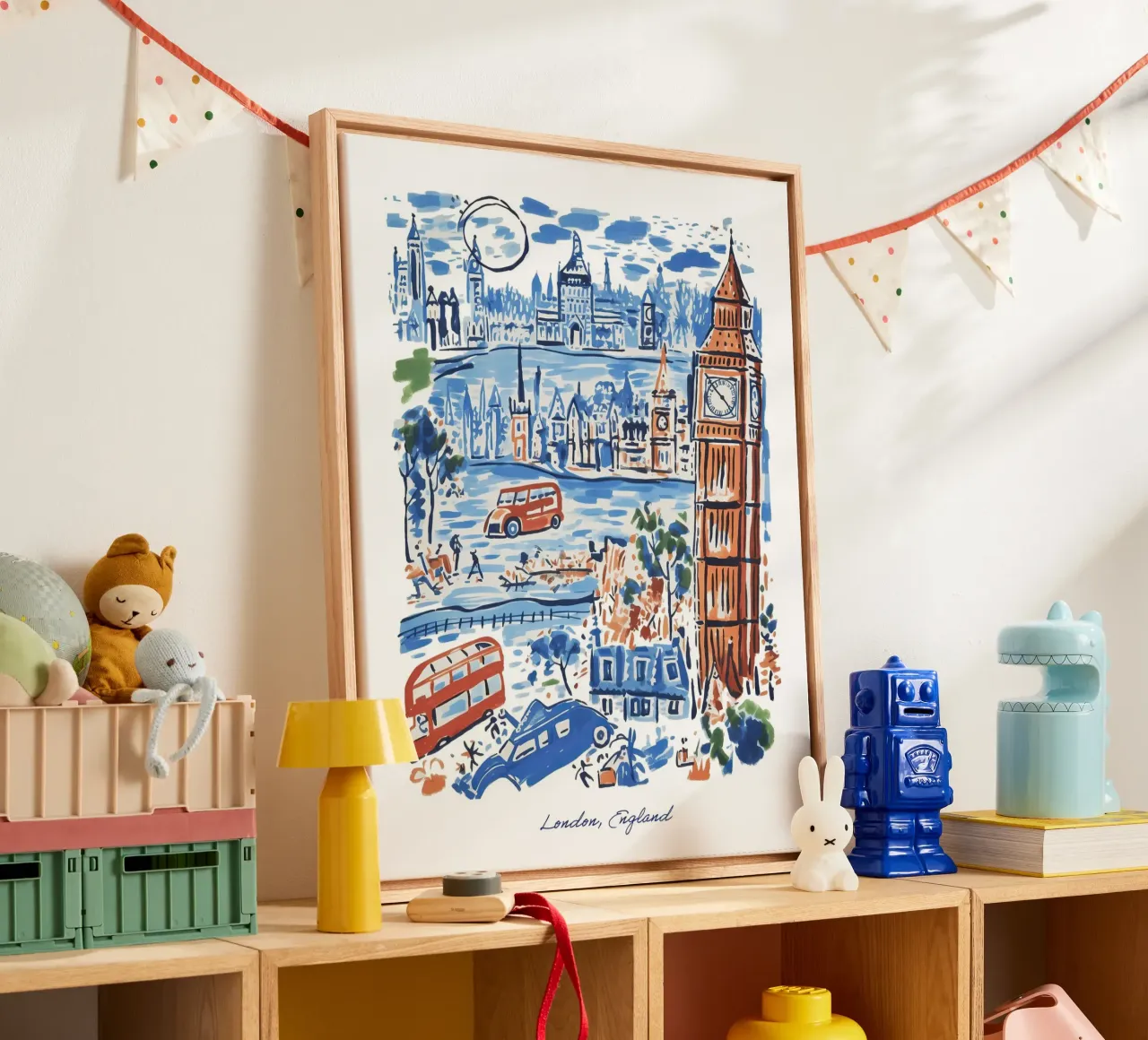 Città di Londra, Inghilterra, Illustrazione Linea Arte di Viaggio tela con Cornice a cassetta da Peaches Art Prints