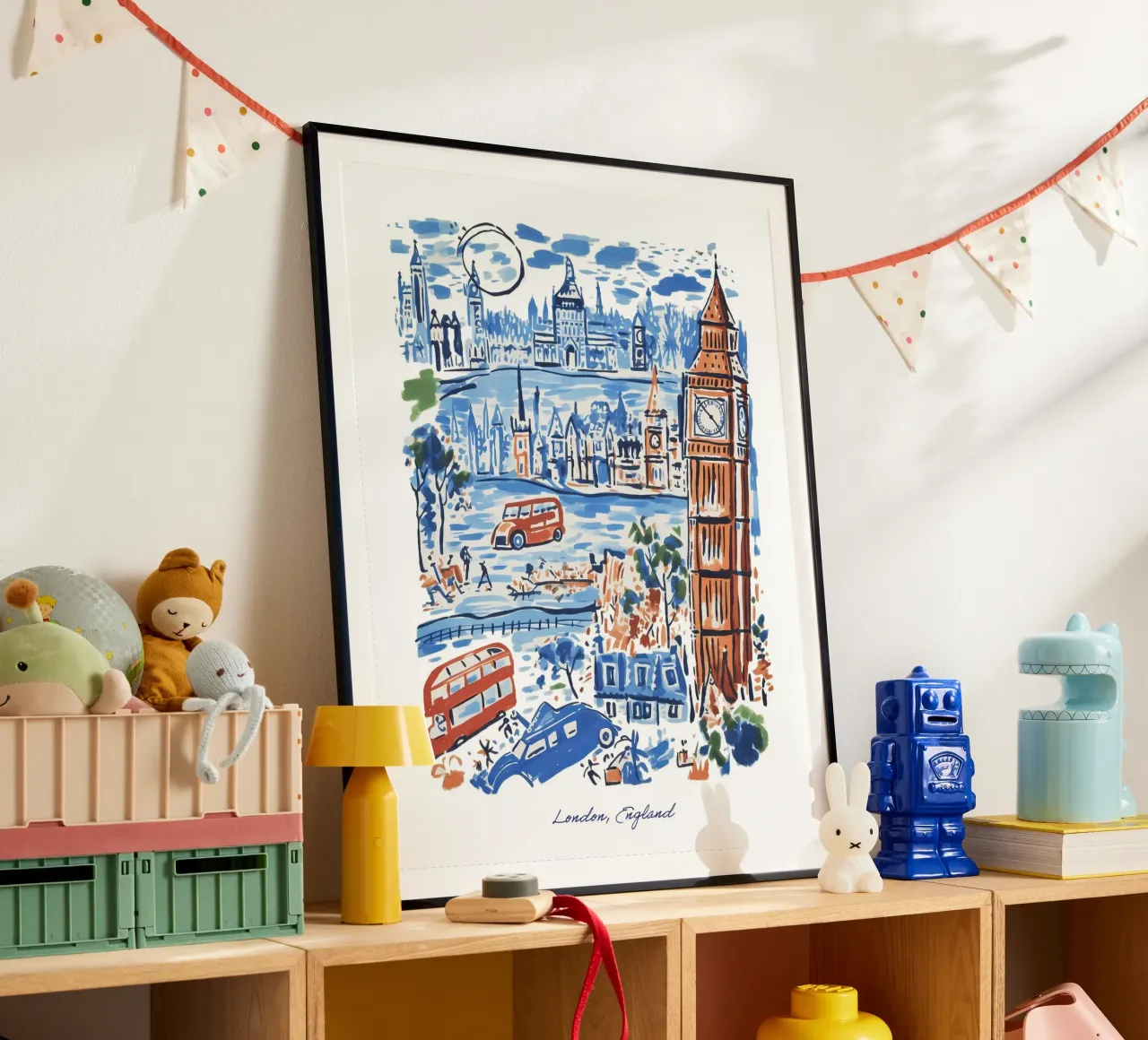 Città di Londra, Inghilterra, Illustrazione Linea Arte di Viaggio poster con telaio in alluminio da Peaches Art Prints