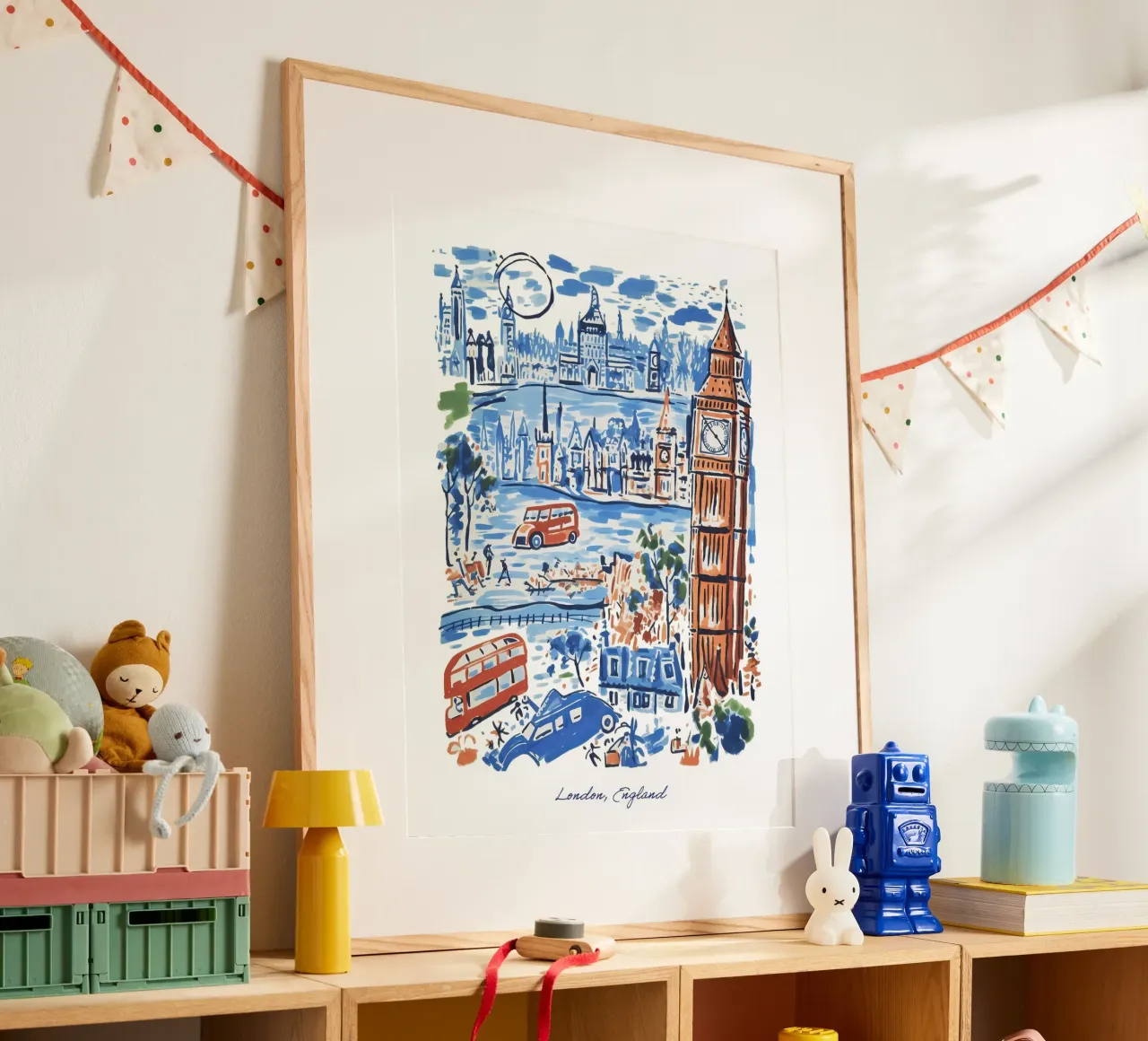 Città di Londra, Inghilterra, Illustrazione Linea Arte di Viaggio poster con telaio in alluminio da Peaches Art Prints