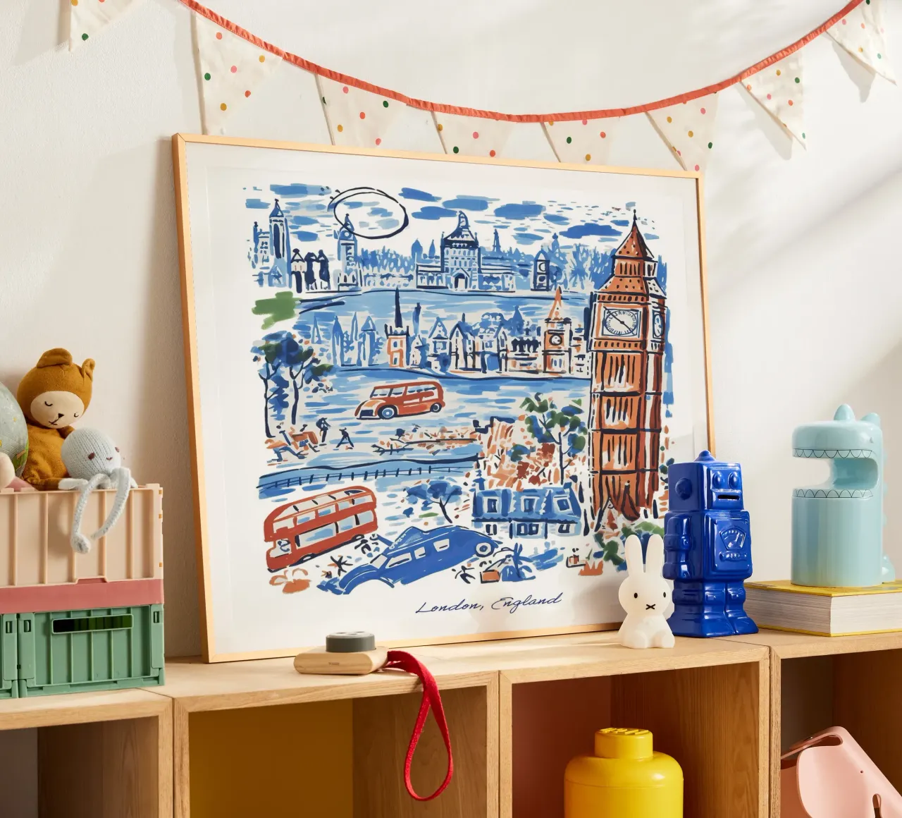 Città di Londra, Inghilterra, Illustrazione Linea Arte di Viaggio poster con telaio in alluminio da Peaches Art Prints