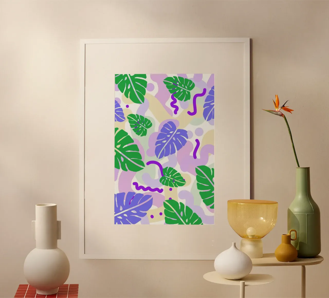 Monstera Pastel poster con telaio in alluminio da Vasare Nar