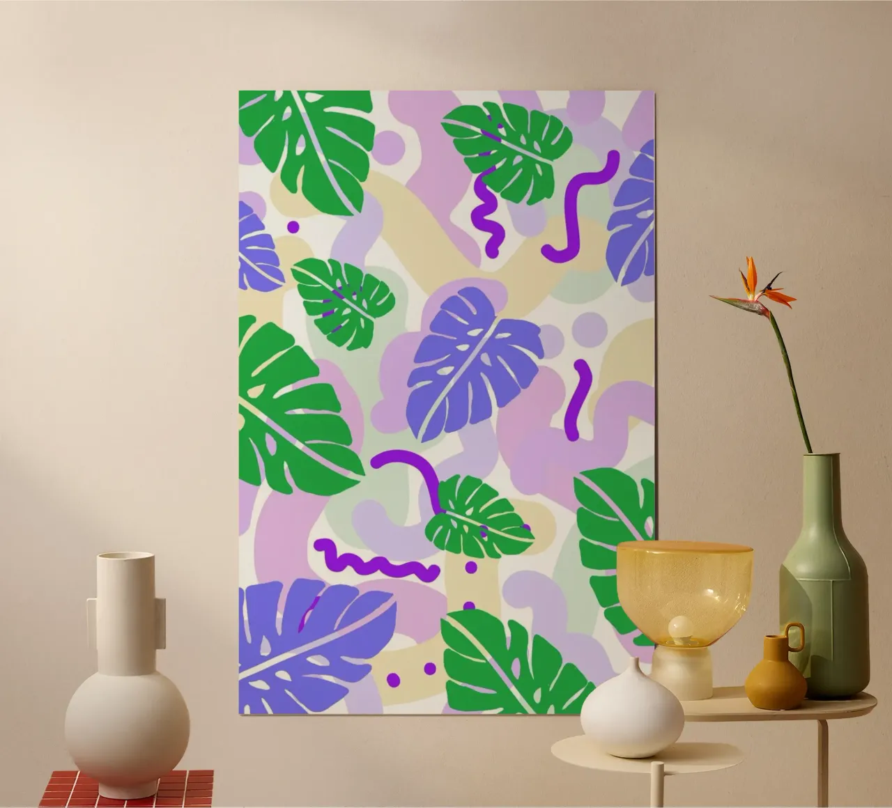 Monstera Pastel poster con telaio in alluminio da Vasare Nar