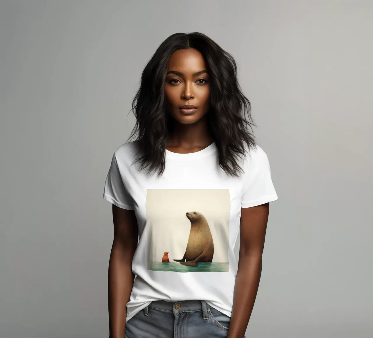 Minimal Sea Lion 2 women's fitted t-shirt by Minimal Animal Art