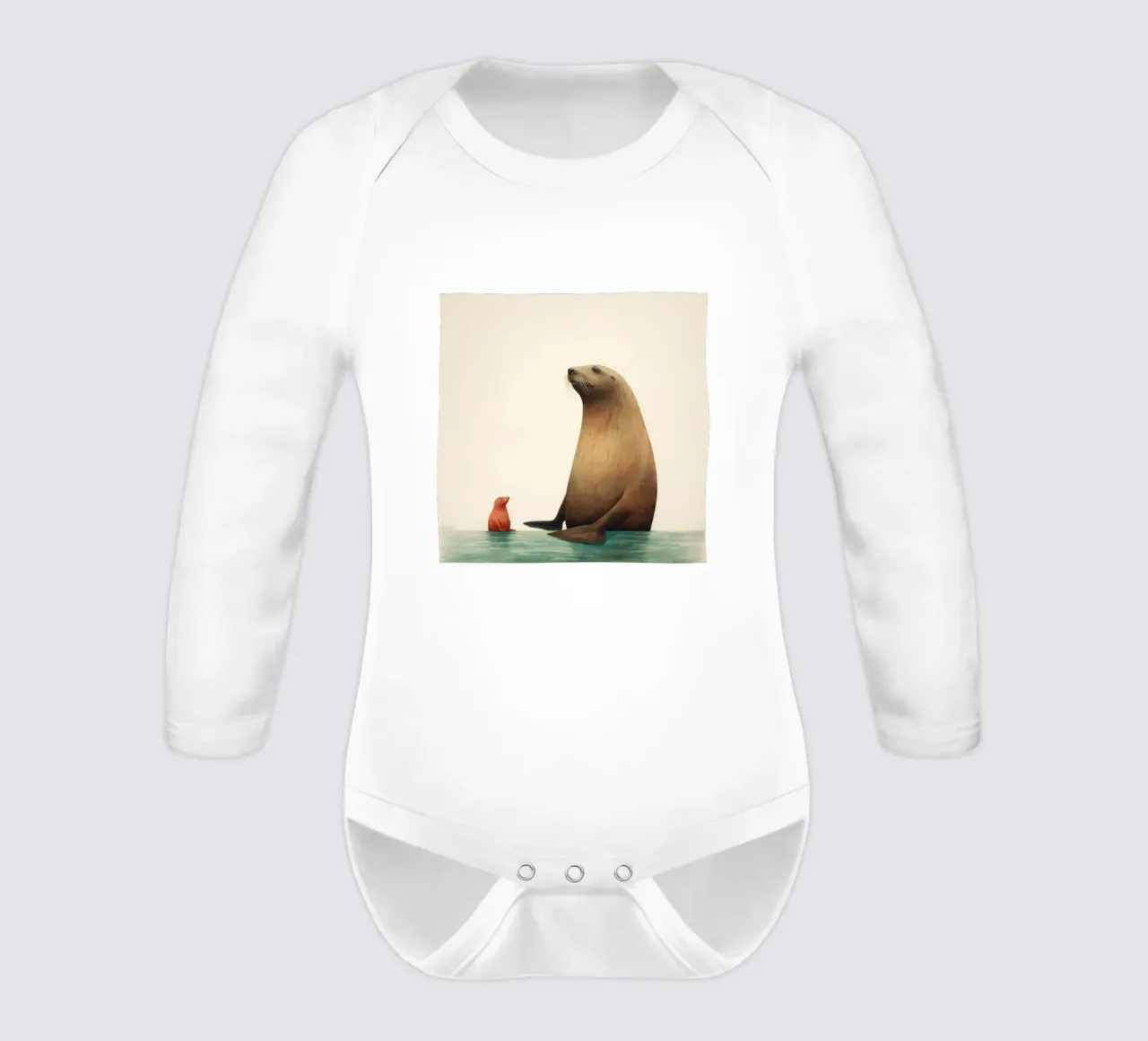 Minimal Sea Lion 2 long-sleeve baby romper by Minimal Animal Art