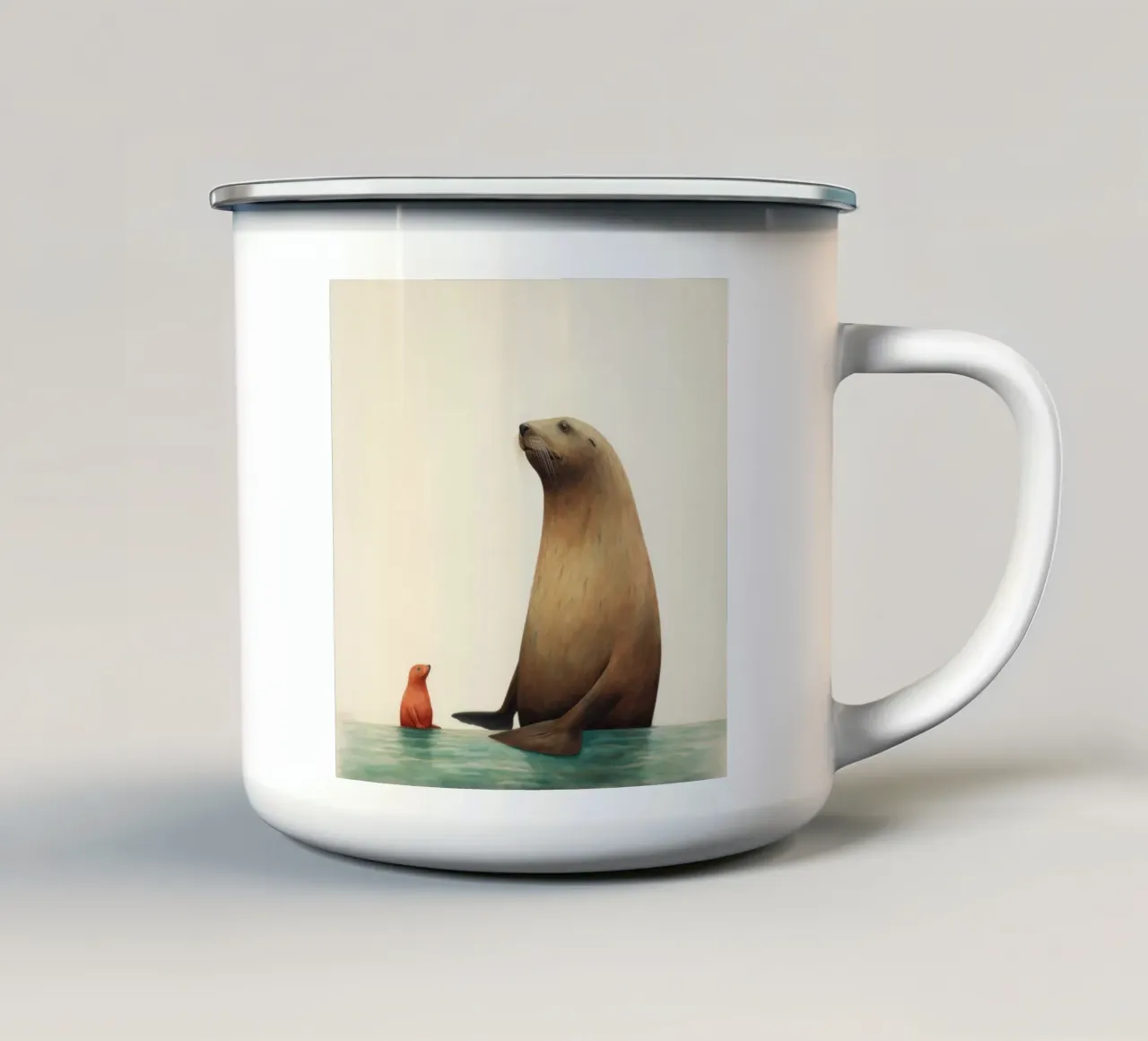 Leone marino minimo 2 tazza in smalto da Minimal Animal Art