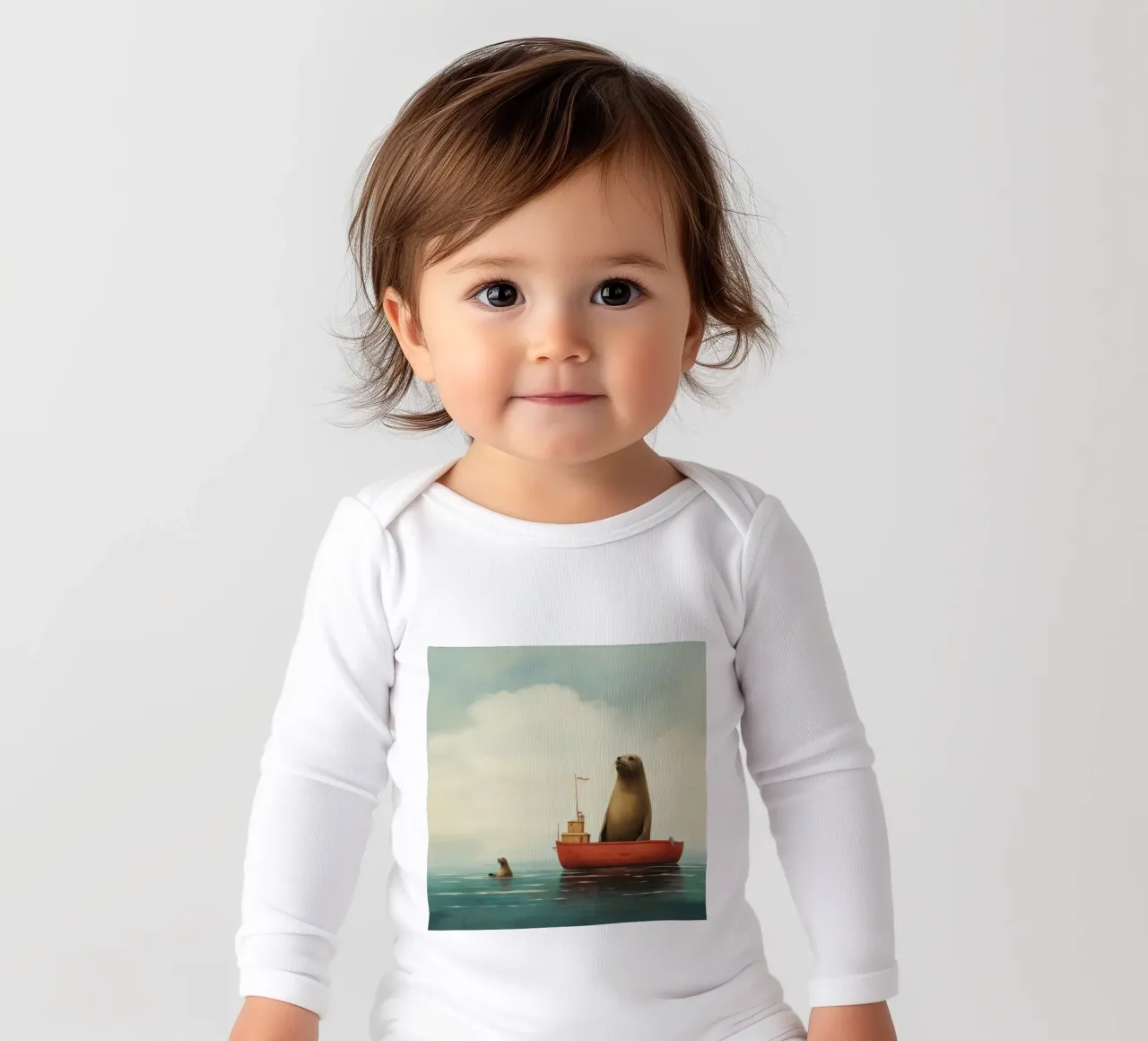 Minimal Sea Lion 3 long-sleeve baby romper by Minimal Animal Art