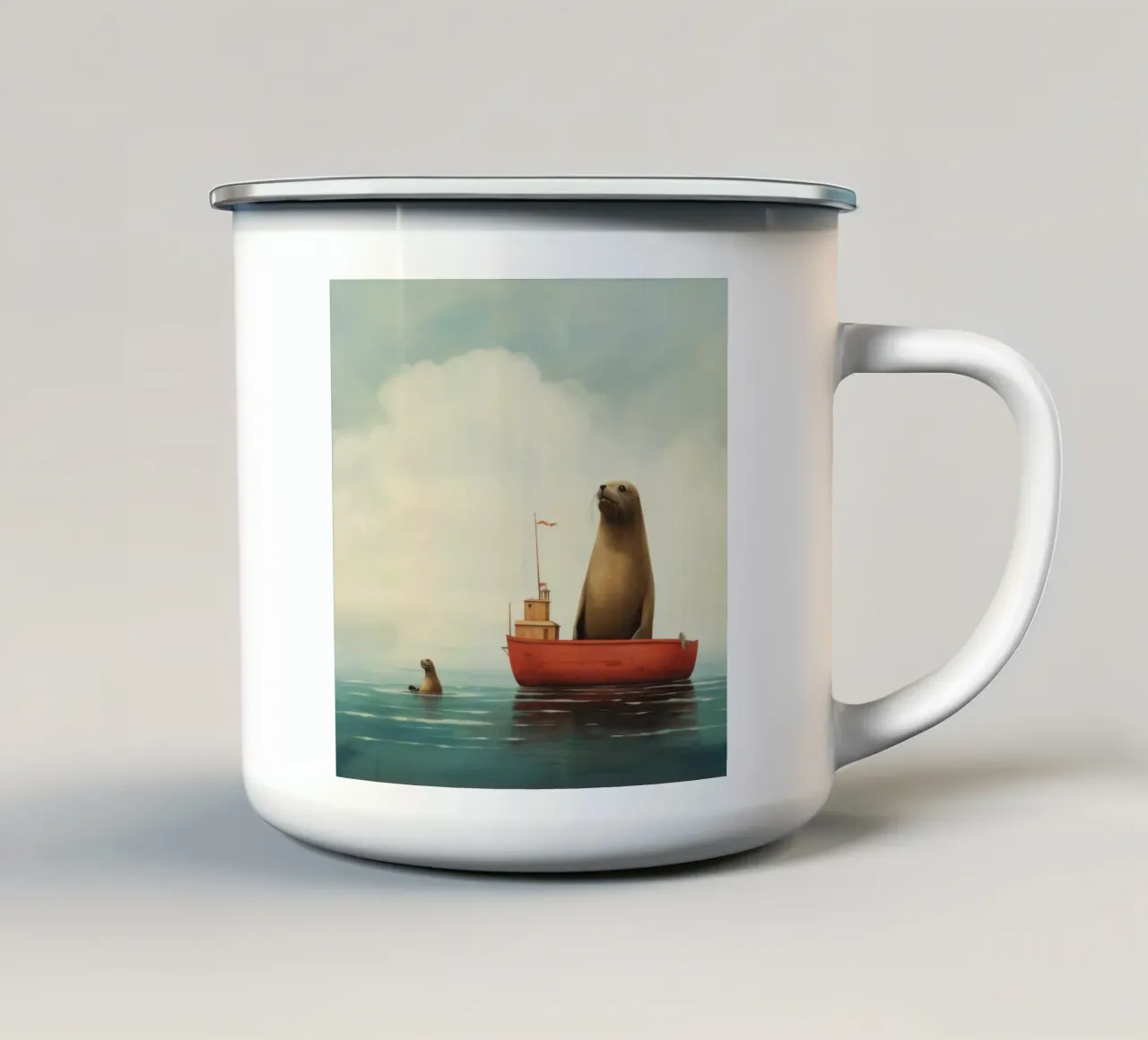 Leone marino minimo 3 tazza in smalto da Minimal Animal Art