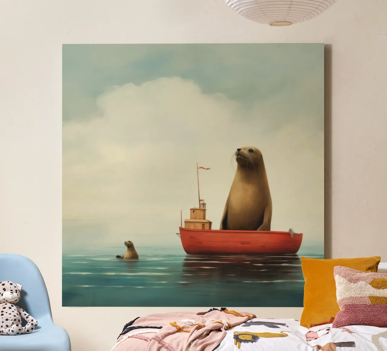 Minimal Zeeleeuw 3 canvas met Baklijst van Minimal Animal Art