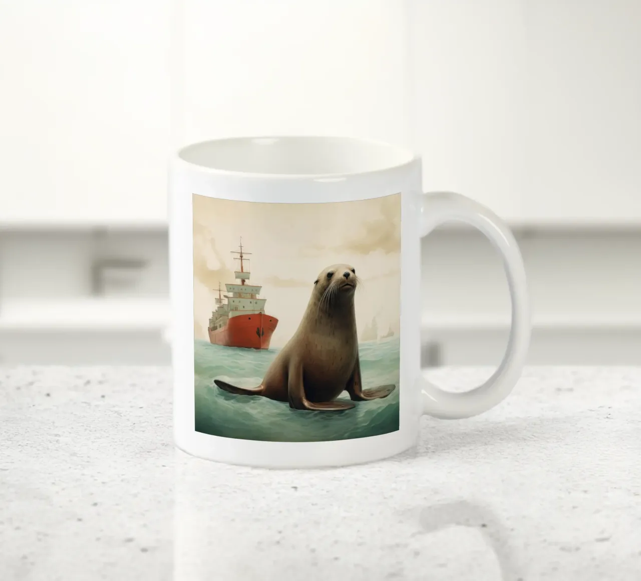 Leone marino minimo 1 tazza in ceramica da Minimal Animal Art