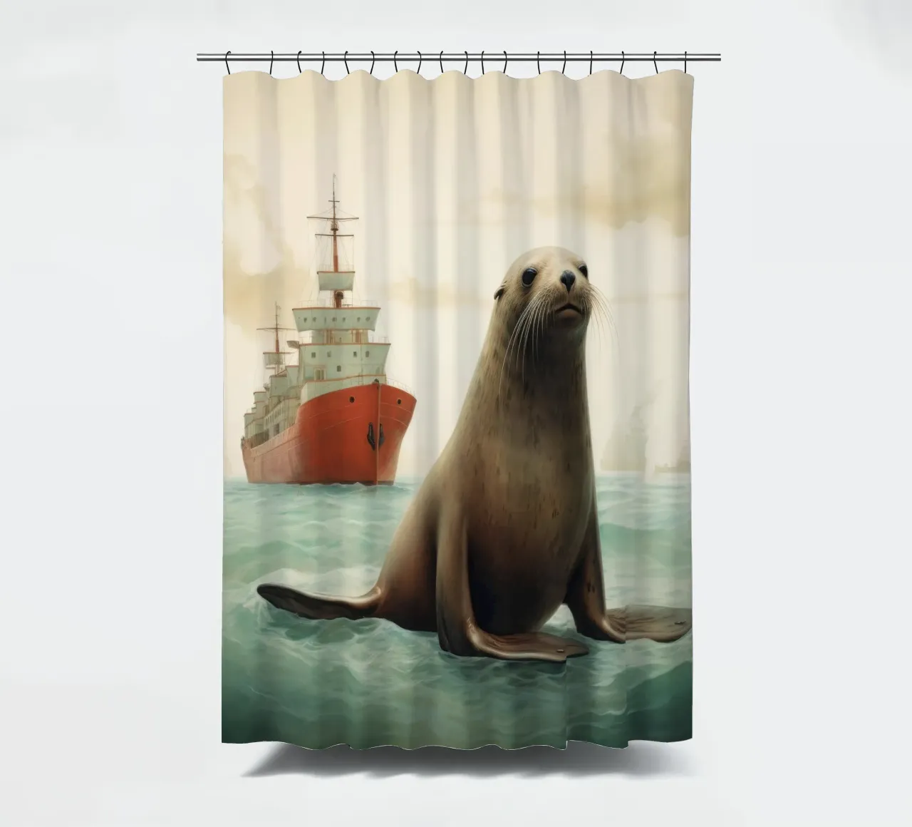 Minimal Seelöwe 1 Duschvorhang von Minimal Animal Art