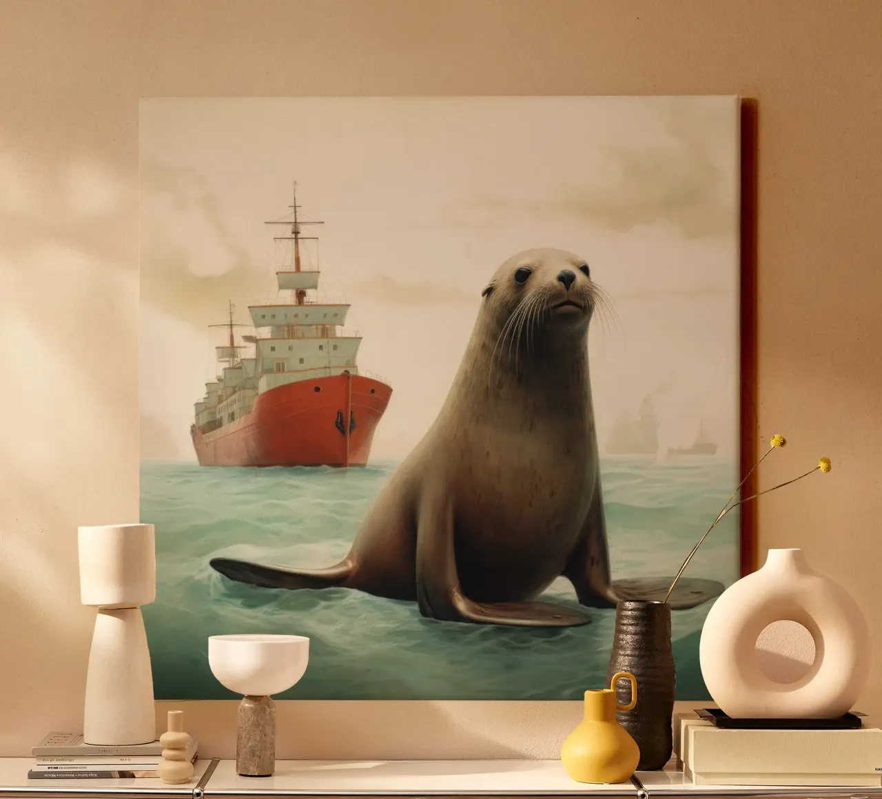 Minimal Sea Lion 1 canvas by Minimal Animal Art
