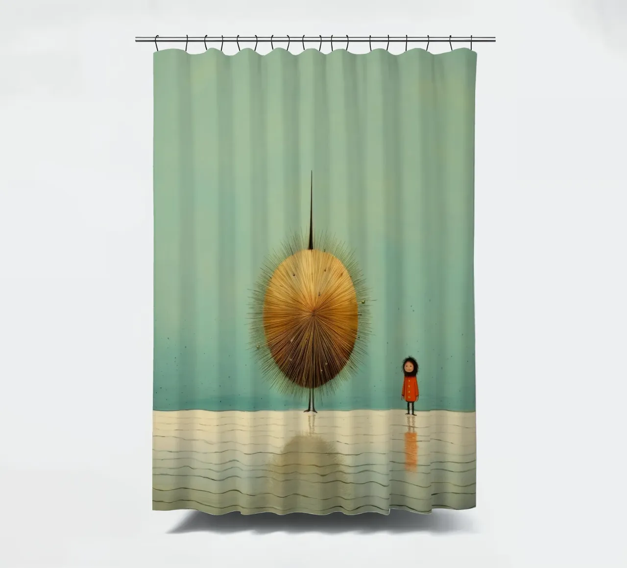 Minimal Sea Urchin 3 shower curtain by Minimal Animal Art