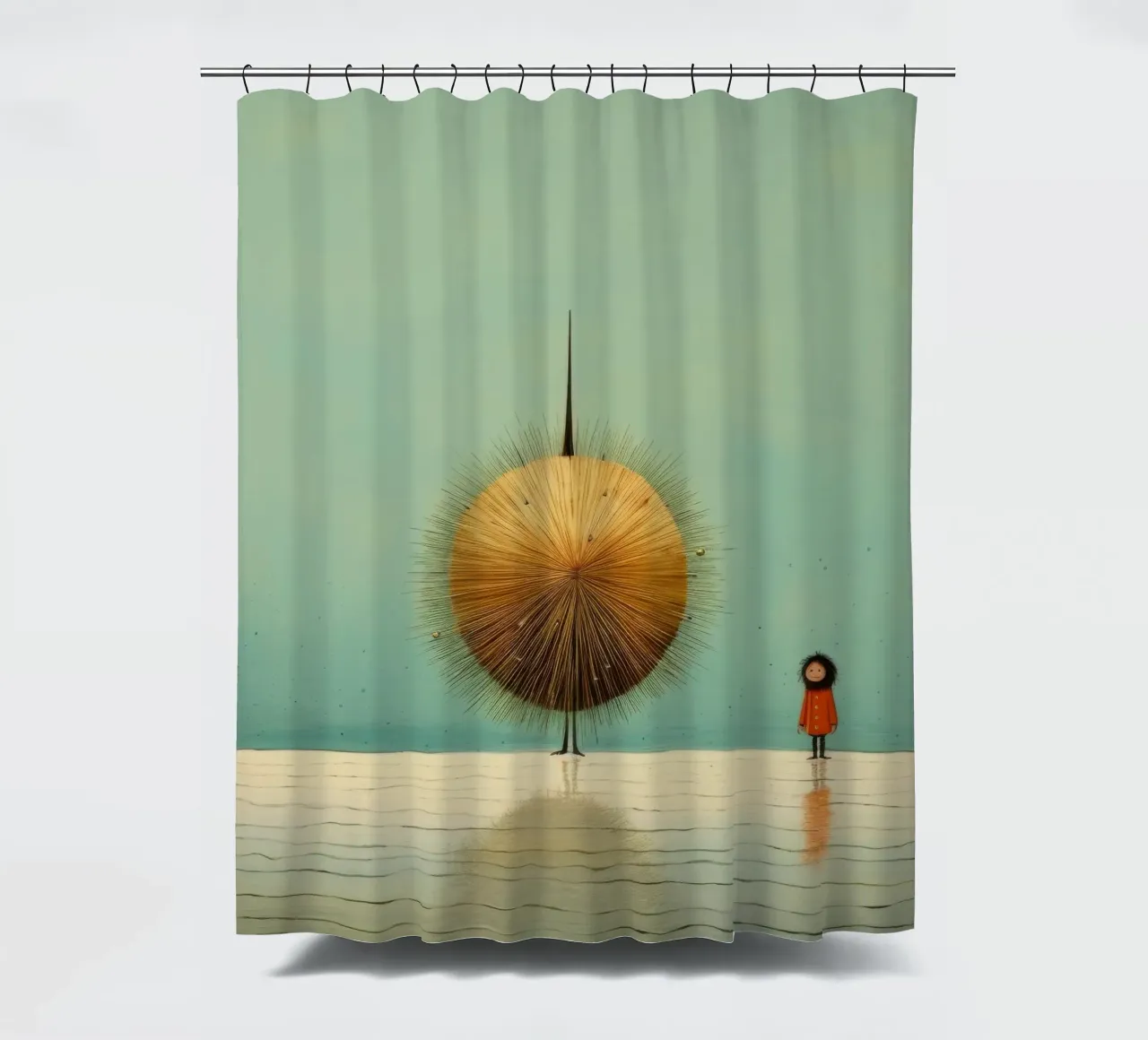 Minimal Sea Urchin 3 shower curtain by Minimal Animal Art