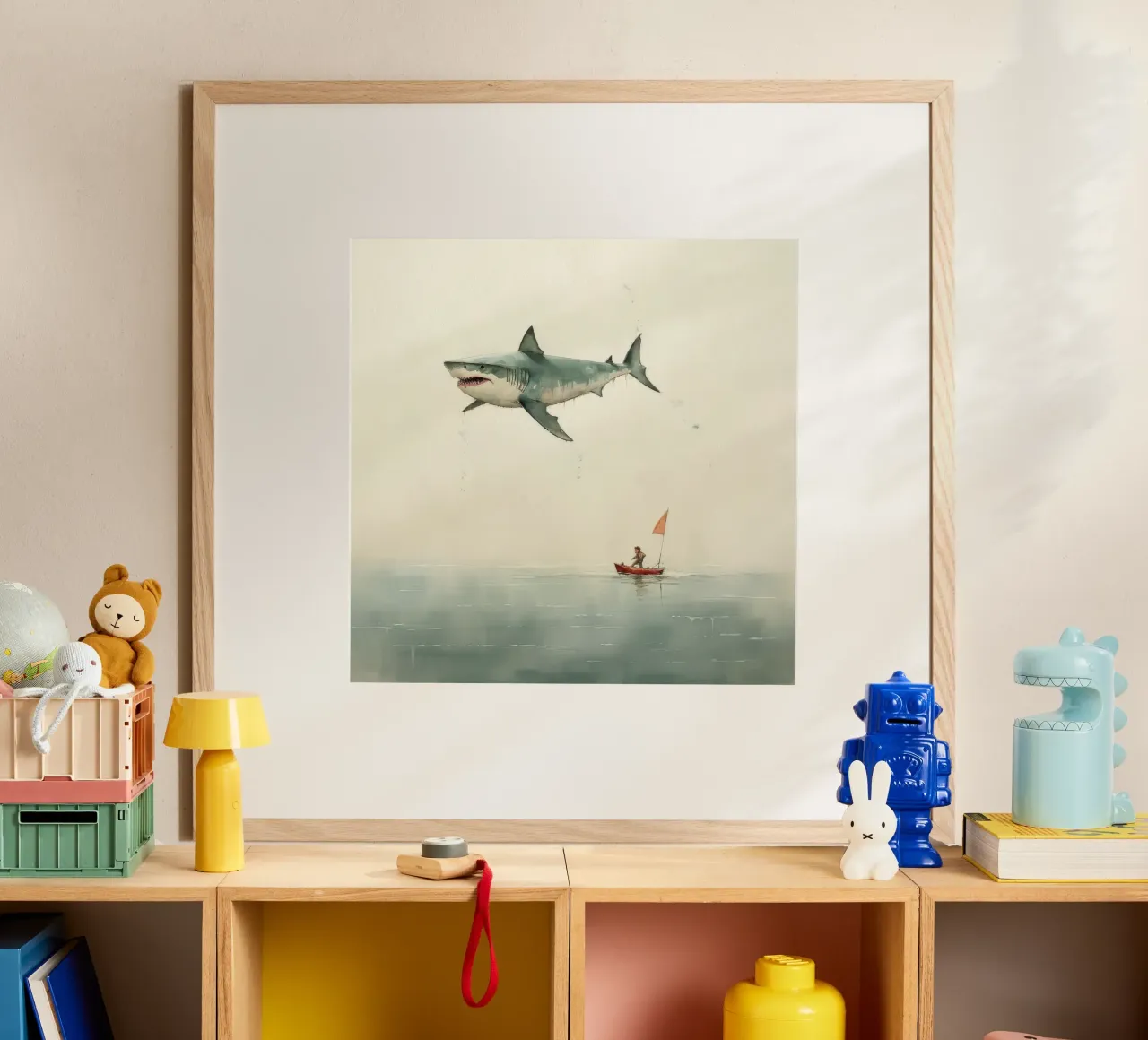 Squalo minimale 3 poster con telaio in legno da Minimal Animal Art