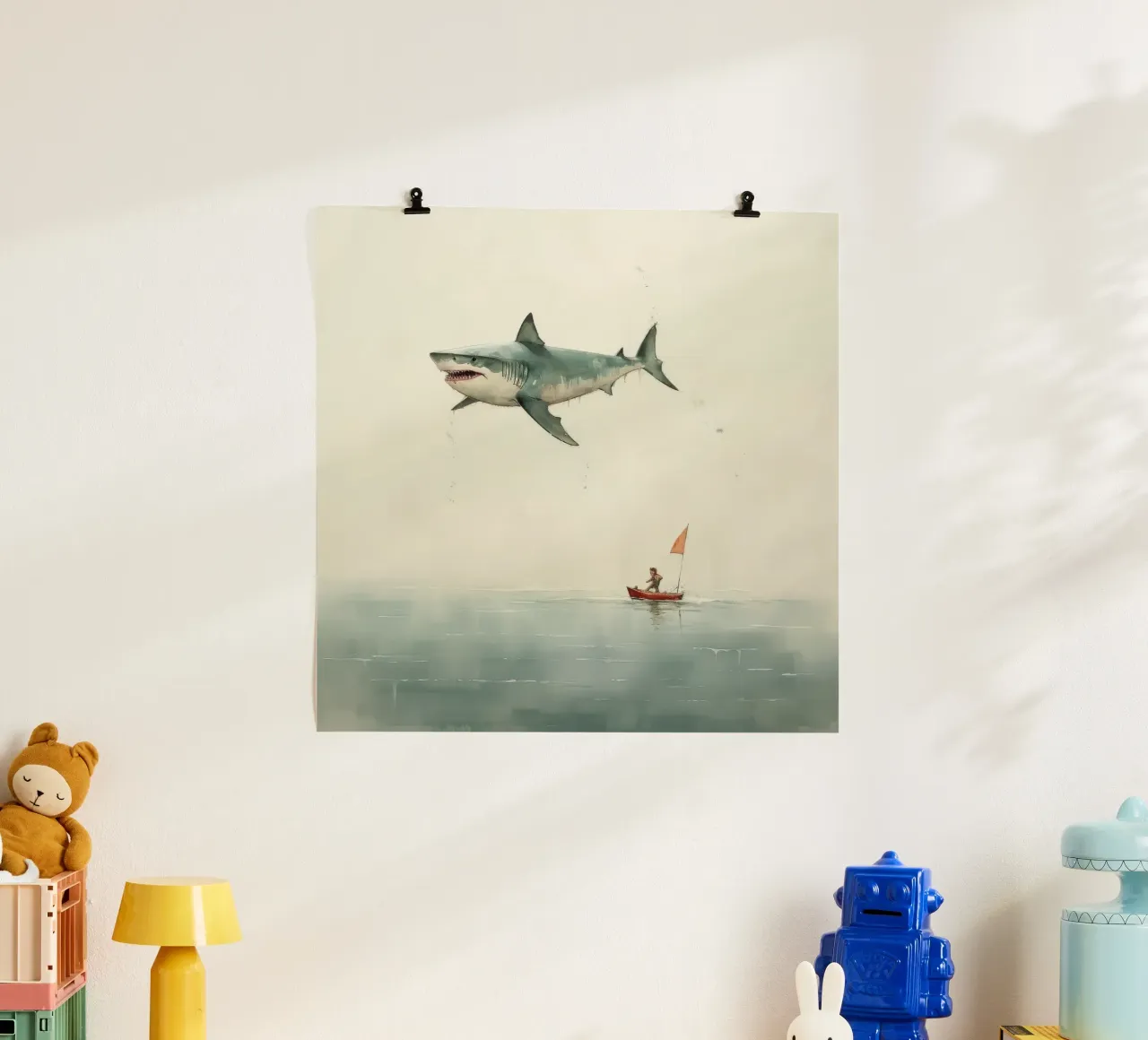 Squalo minimale 3 poster con telaio in legno da Minimal Animal Art