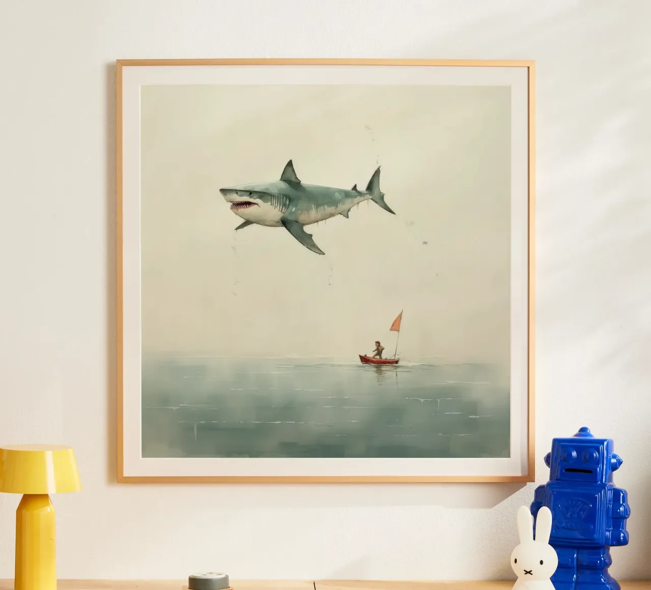 Squalo minimale 3 poster con telaio in legno da Minimal Animal Art