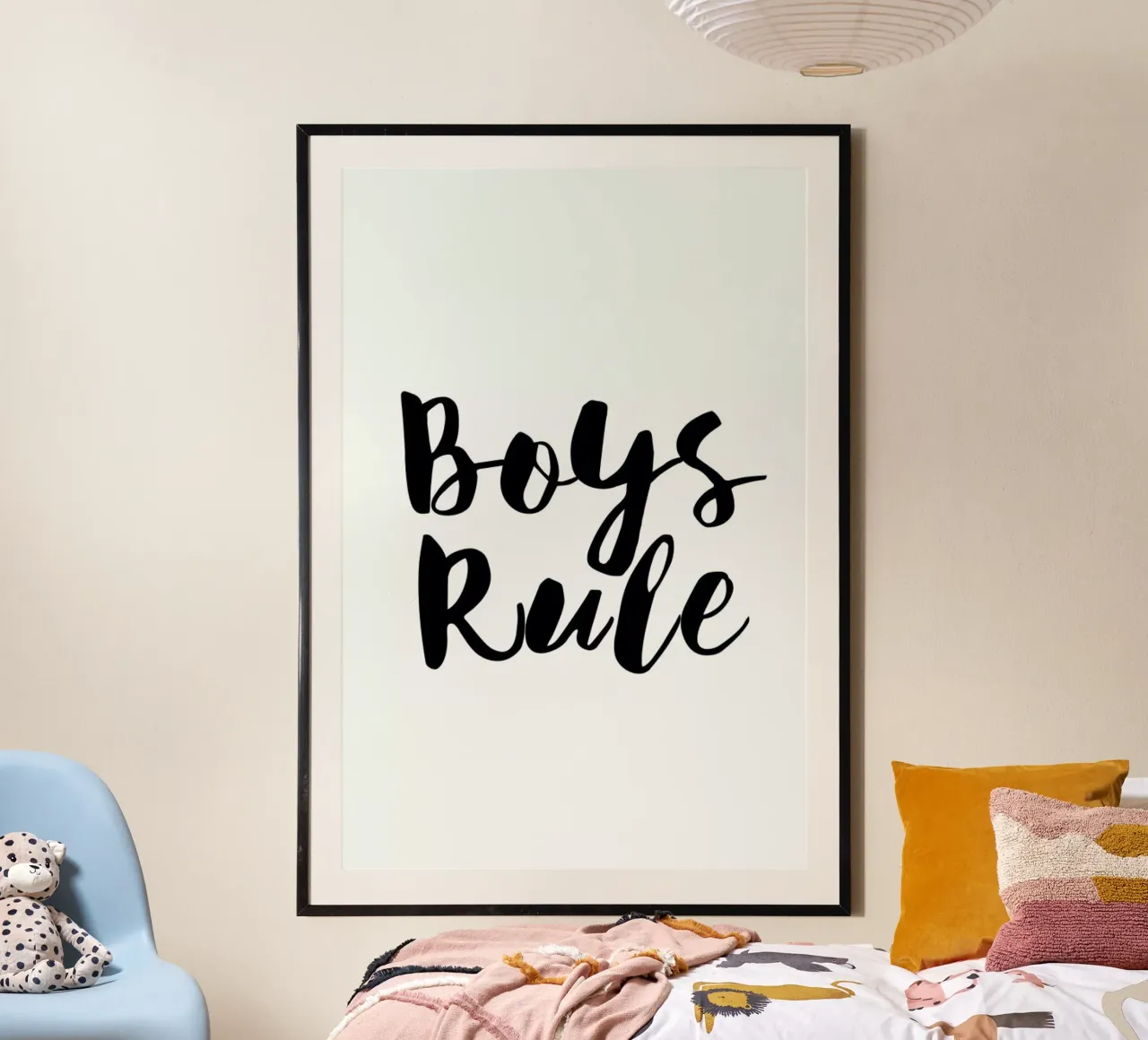 Boys Rule poster con telaio in alluminio da Mottos by Sinan Saydik