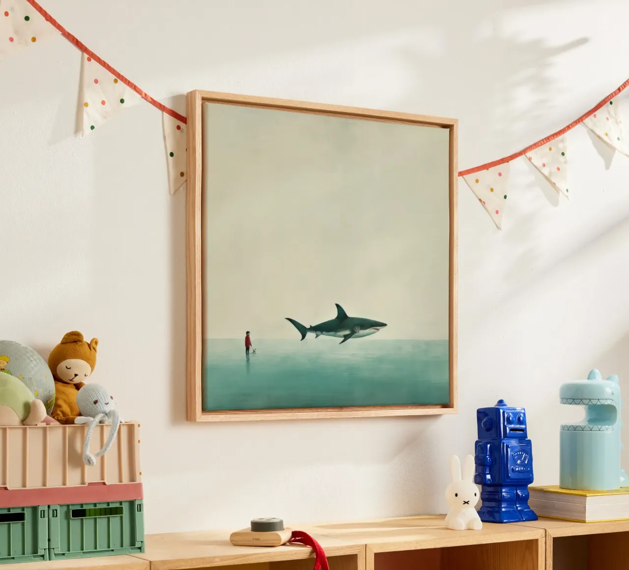 Minimal Shark 4 canvas with Floater frame by Minimal Animal Art