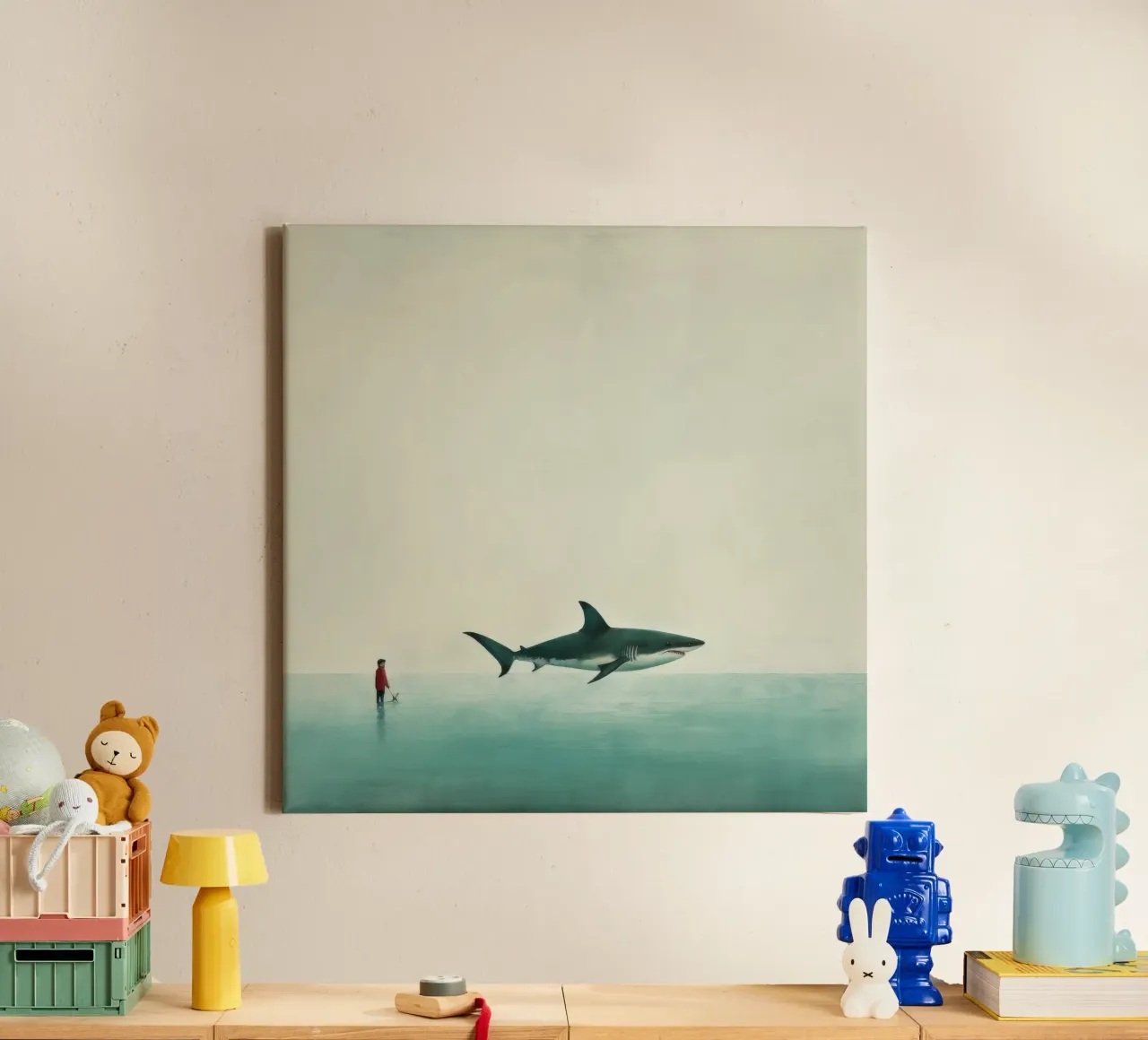 Minimal Shark 4 canvas with Floater frame by Minimal Animal Art