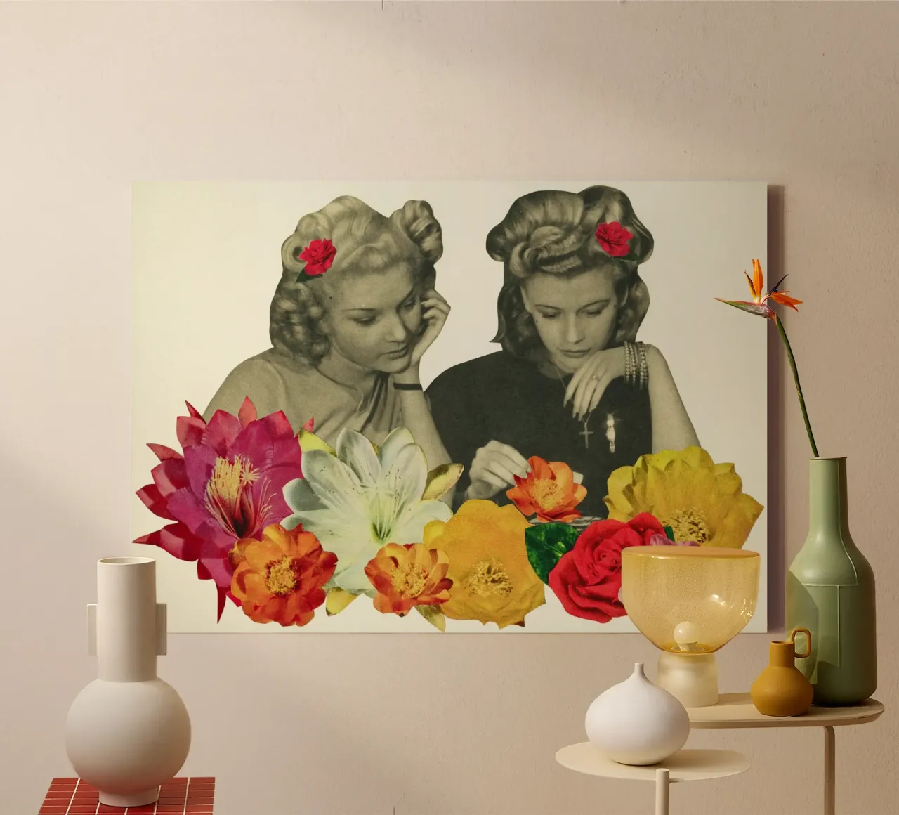 Bloemenverzamelaars canvas met Baklijst van Cassia Beck Collage